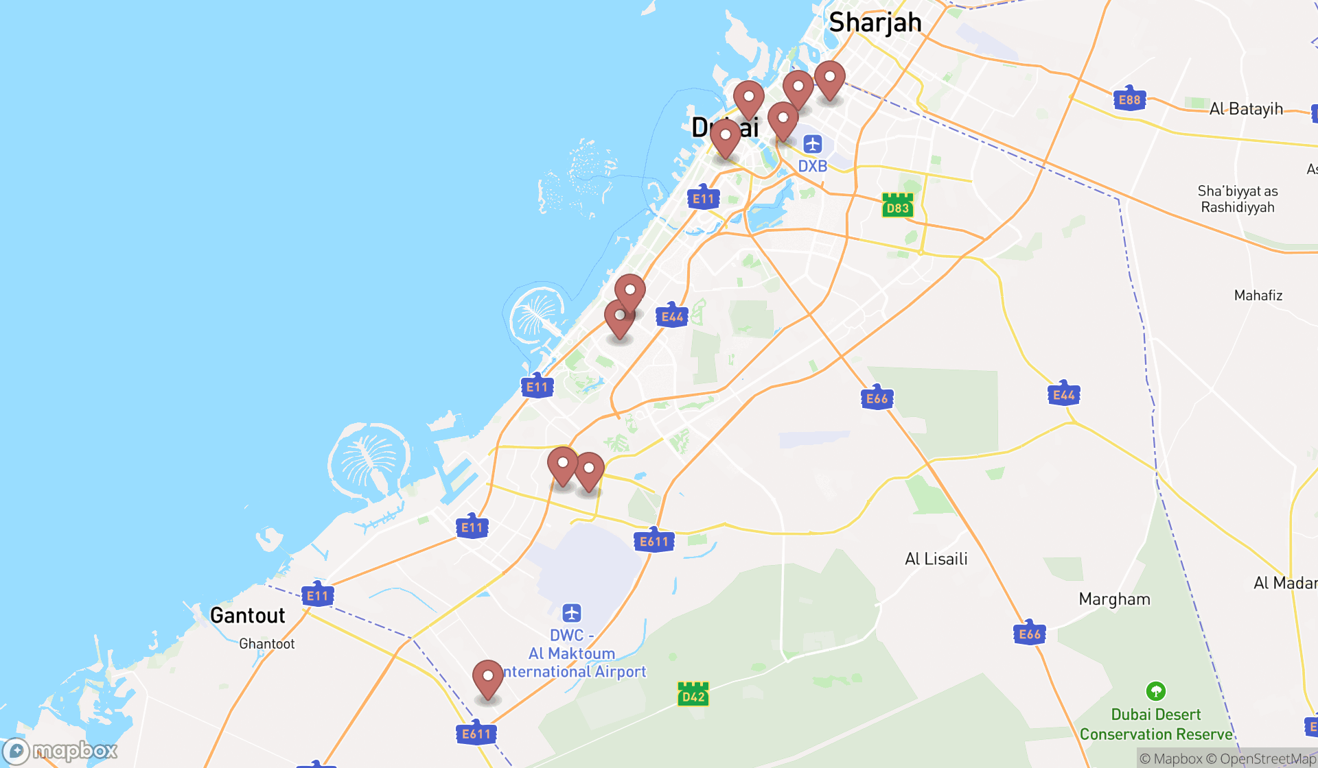 Map showing the ranked public health departments in Dubai, Dubai