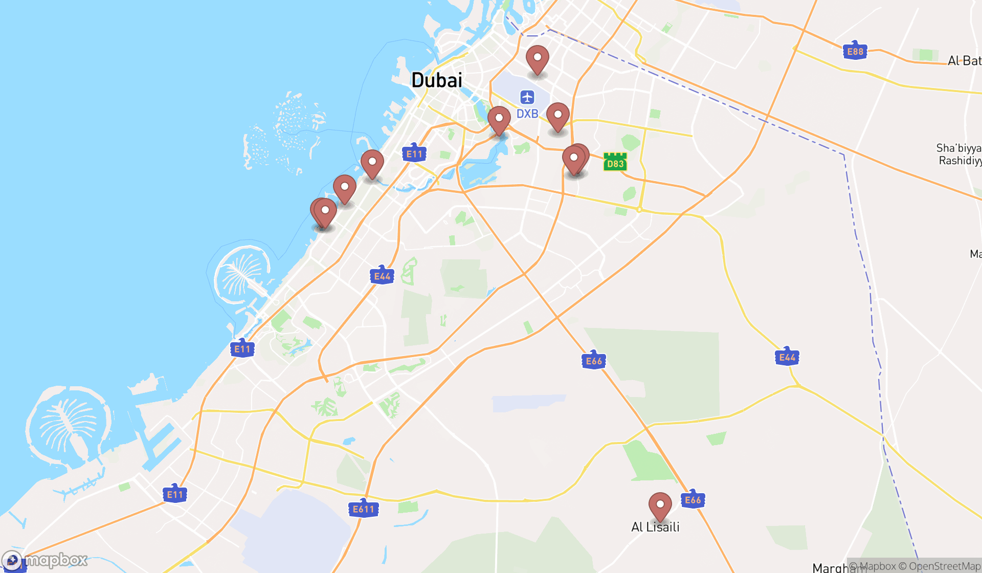 Map showing the ranked public libraries in Dubai, Dubai