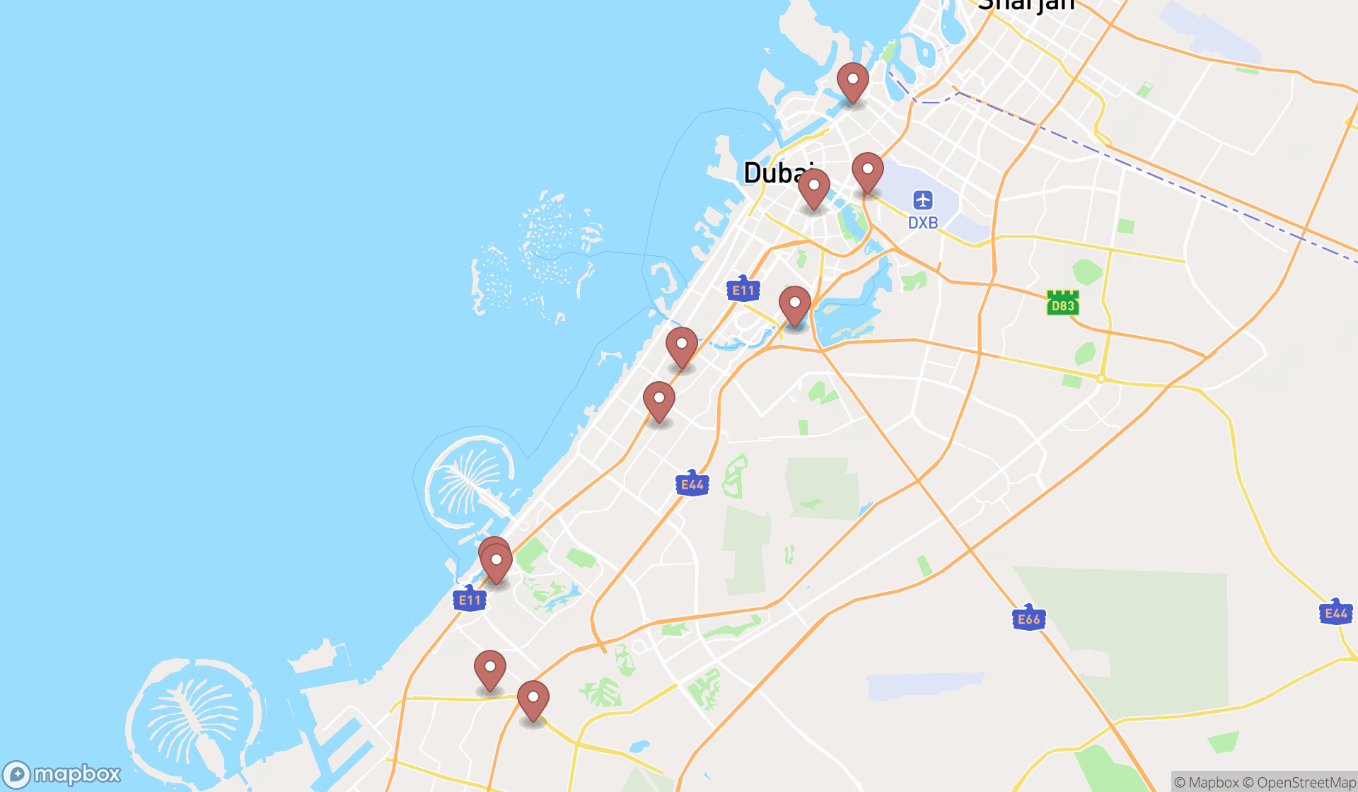 Map showing the ranked public relations firms in Dubai, Dubai