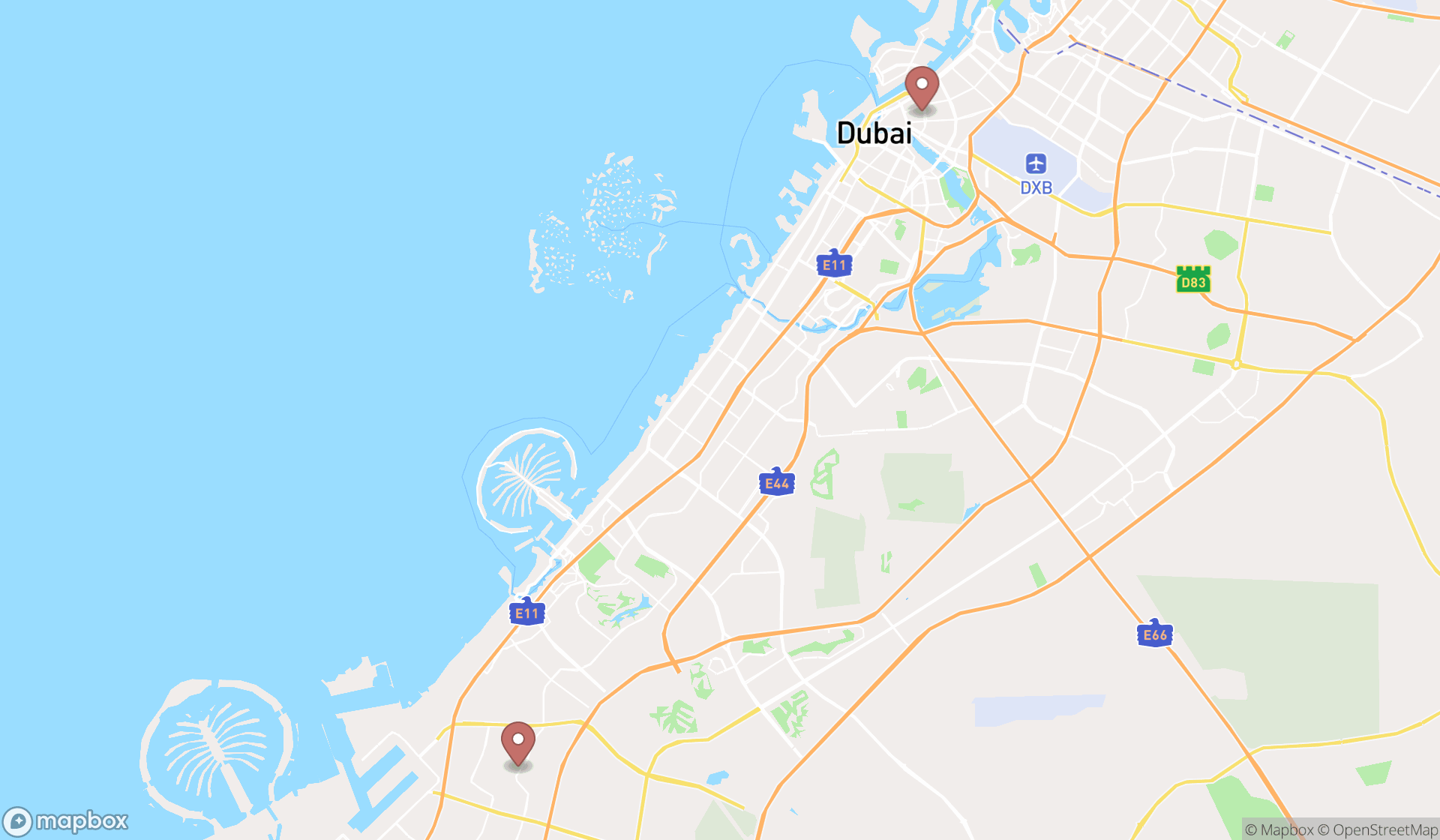 Map showing the ranked public transports in Dubai, Dubai