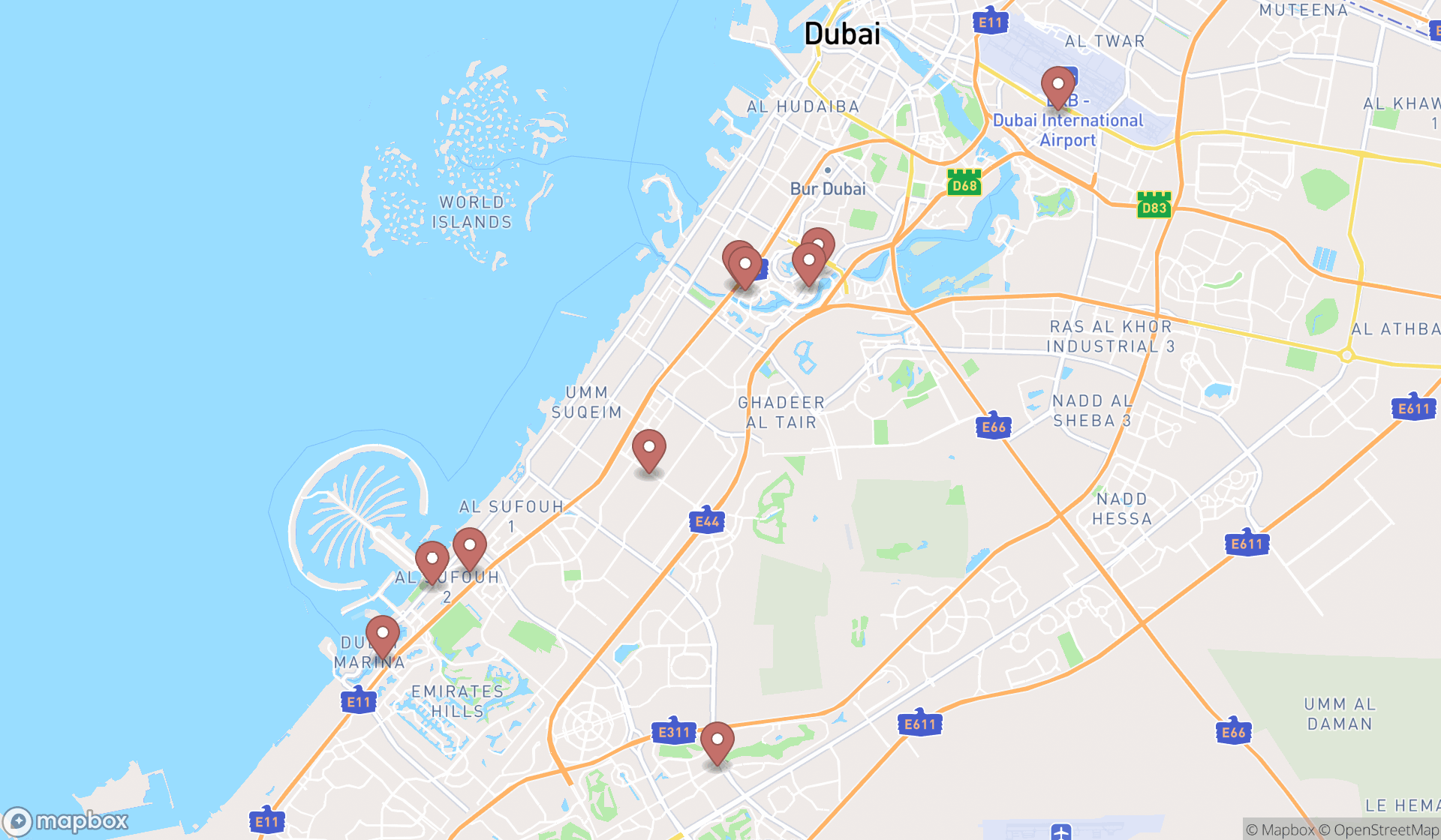 Map showing the ranked publishers in Dubai, Dubai