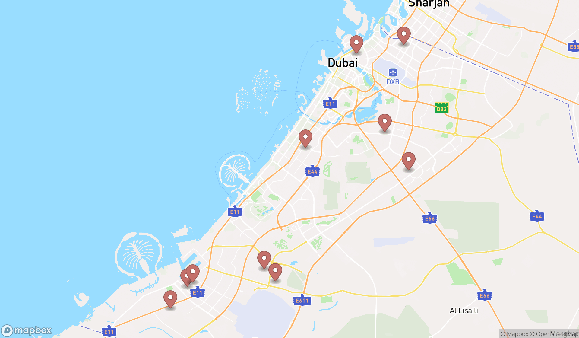 Map showing the ranked pump suppliers in Dubai, Dubai