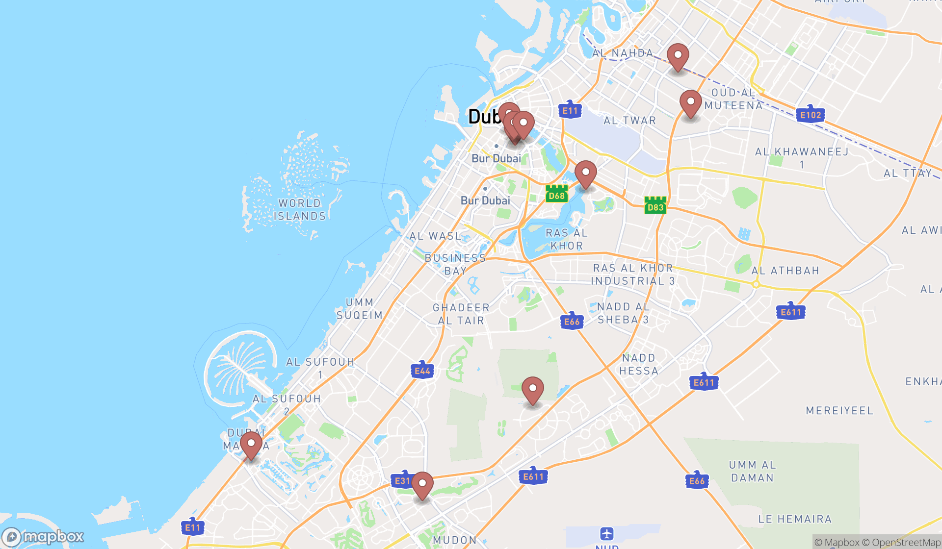 Map showing the ranked punjabi restaurants in Dubai, Dubai
