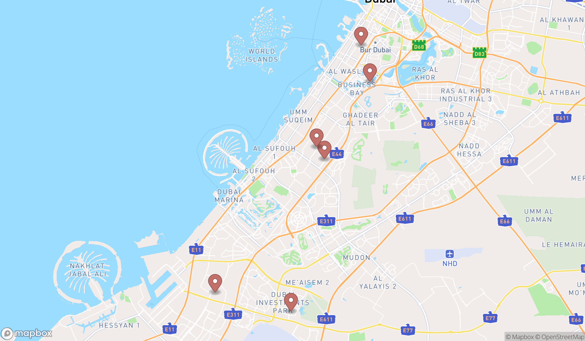 Map showing the ranked pvc windows suppliers in Dubai, Dubai