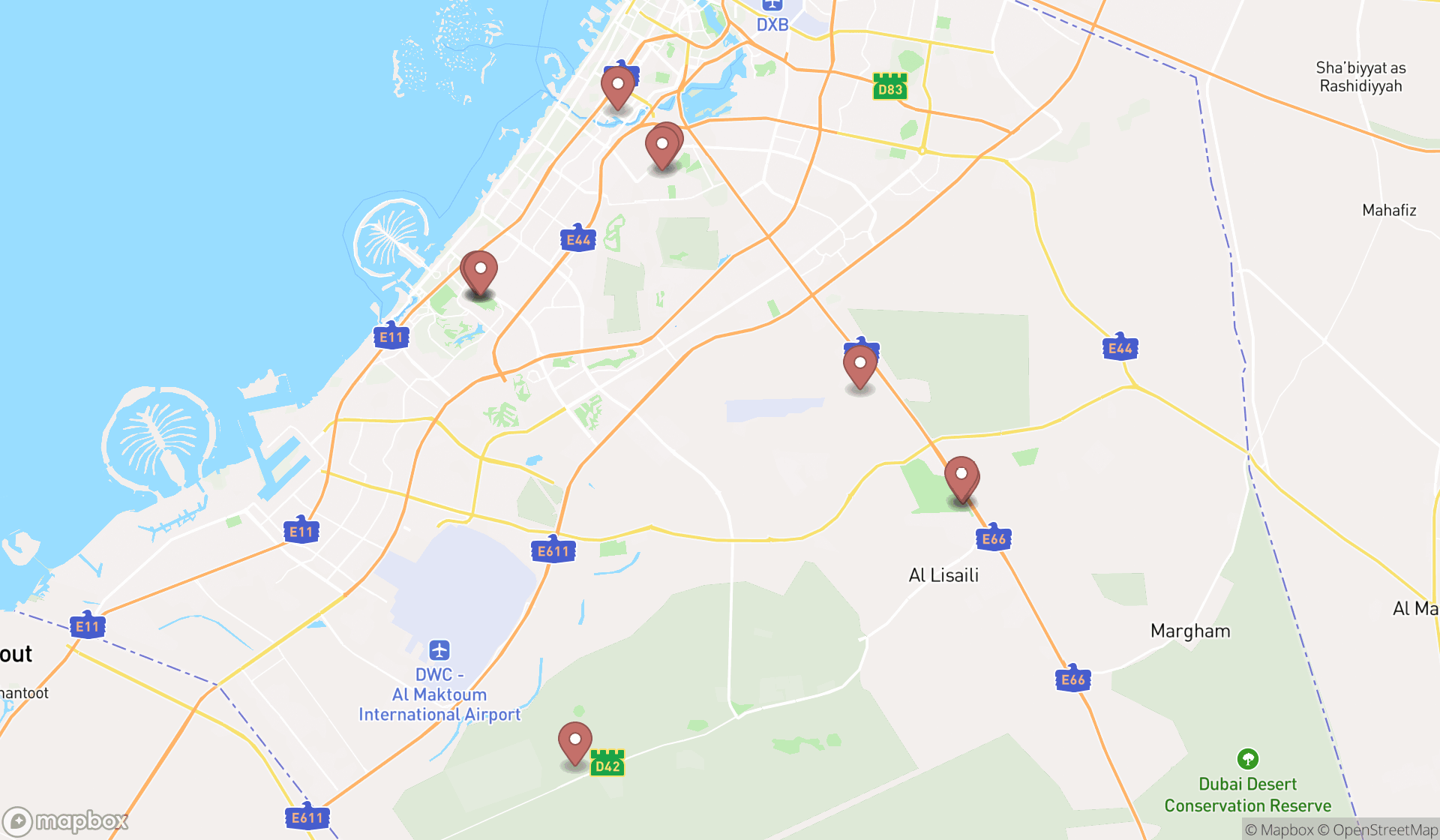 Map showing the ranked racecourses in Dubai, Dubai