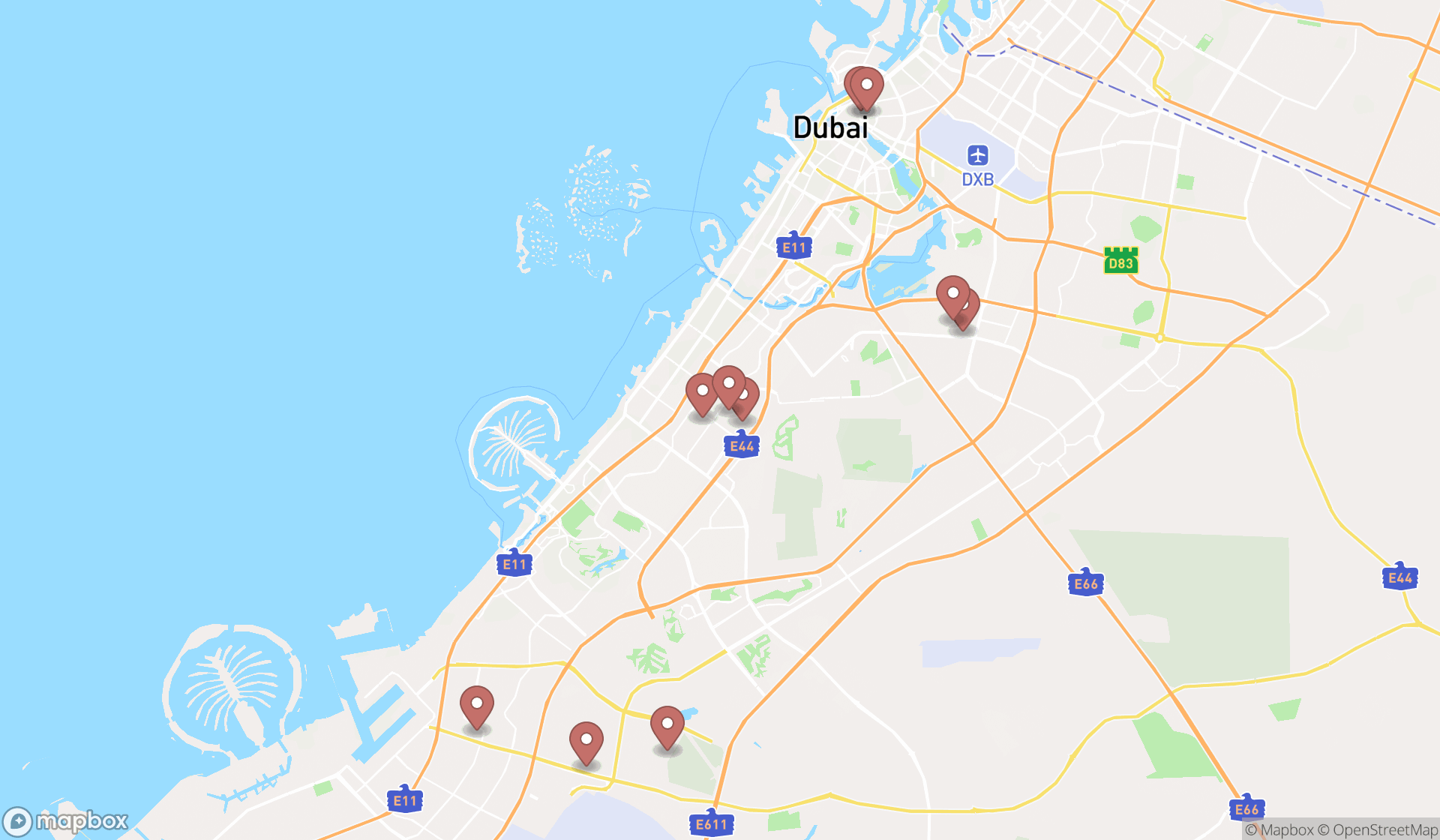 Map showing the ranked racing car parts stores in Dubai, Dubai