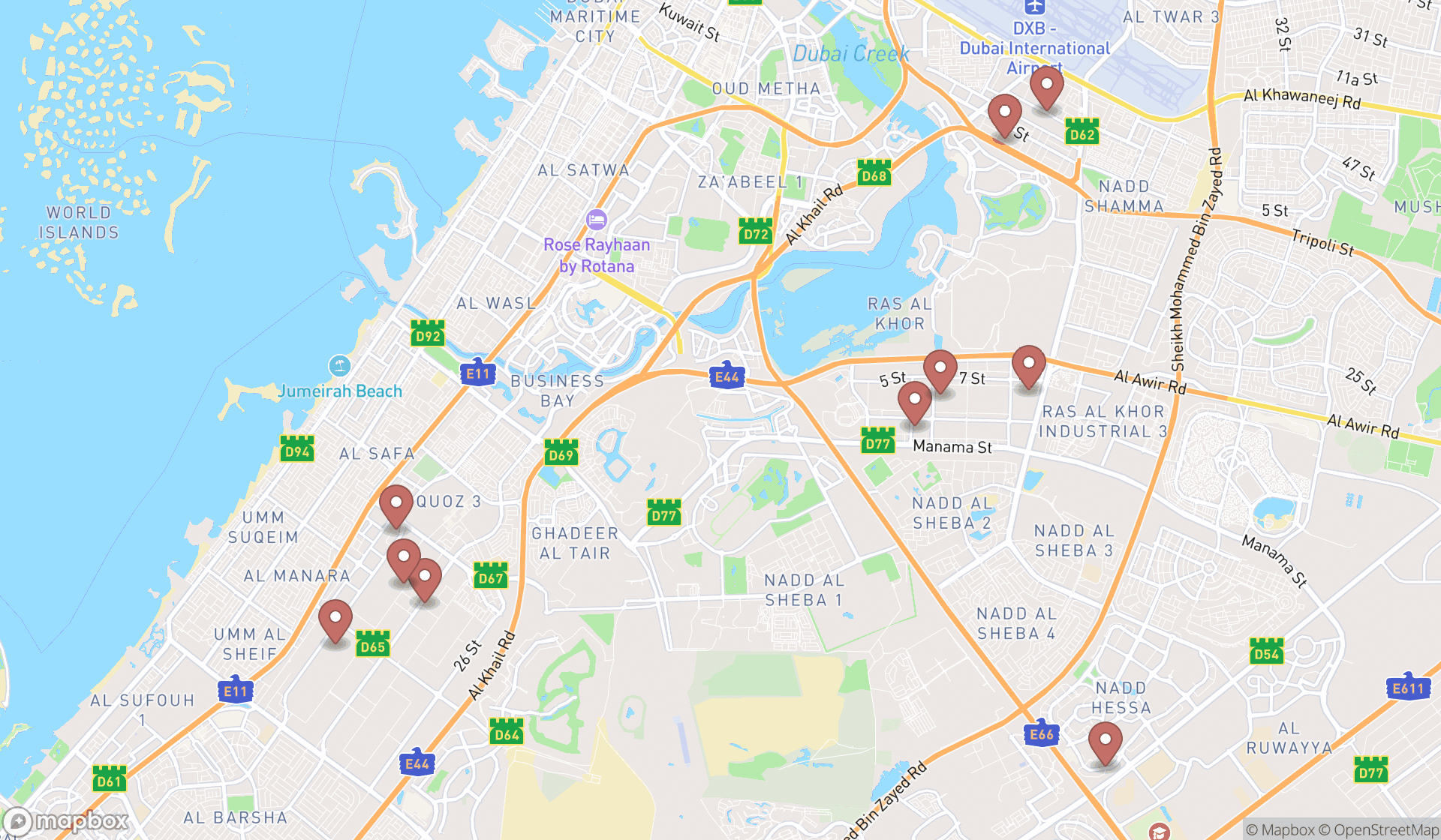 Map showing the ranked radiator repair services in Dubai, Dubai