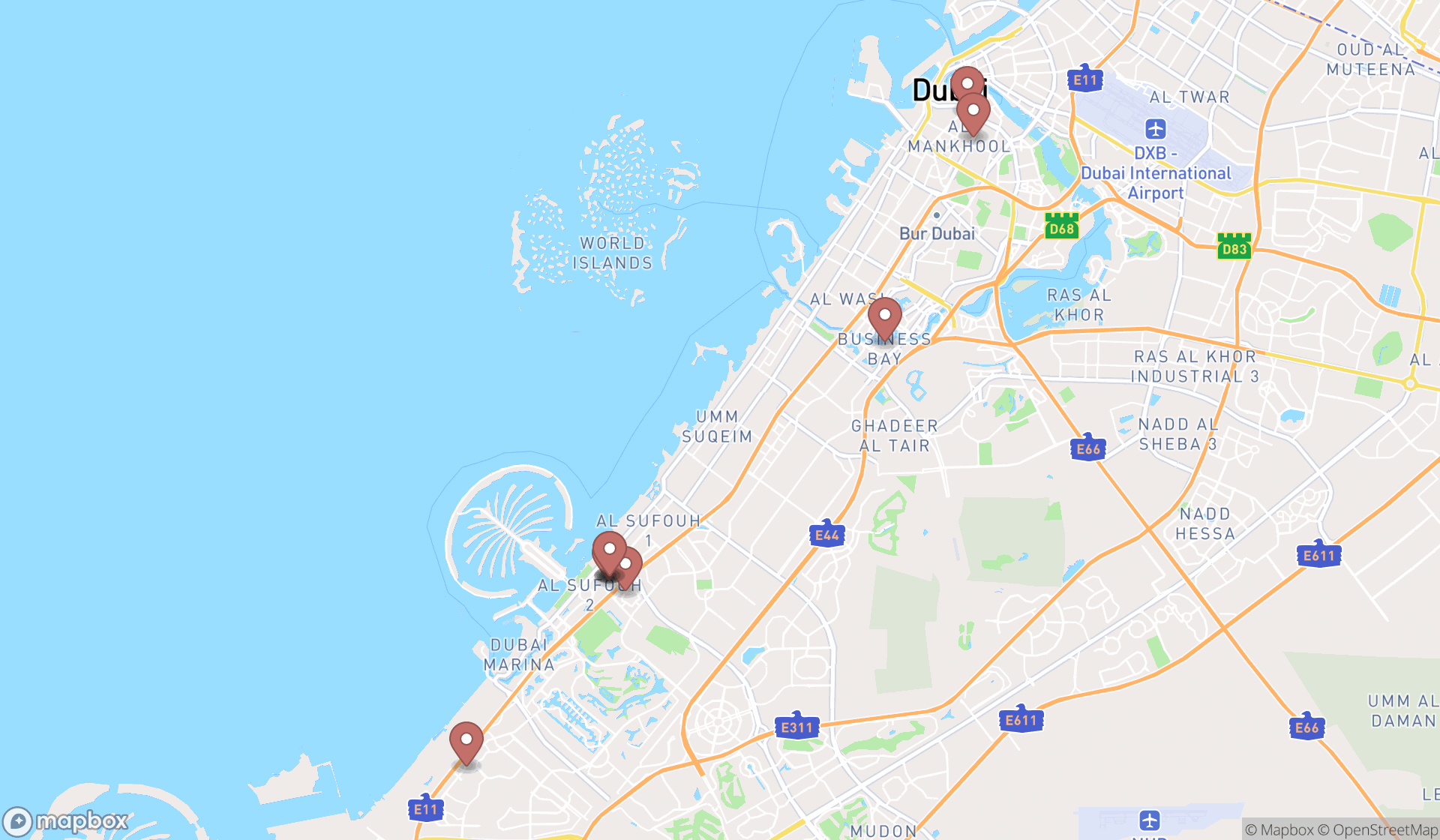 Map showing the ranked radio broadcasters in Dubai, Dubai