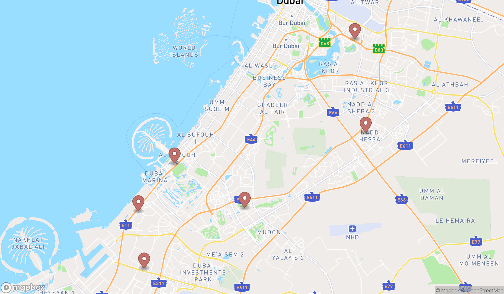 Map showing the ranked rainwater tank suppliers in Dubai, Dubai