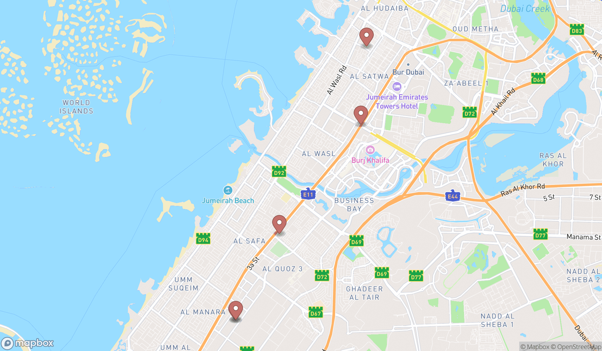 Map showing the ranked rare book stores in Dubai, Dubai