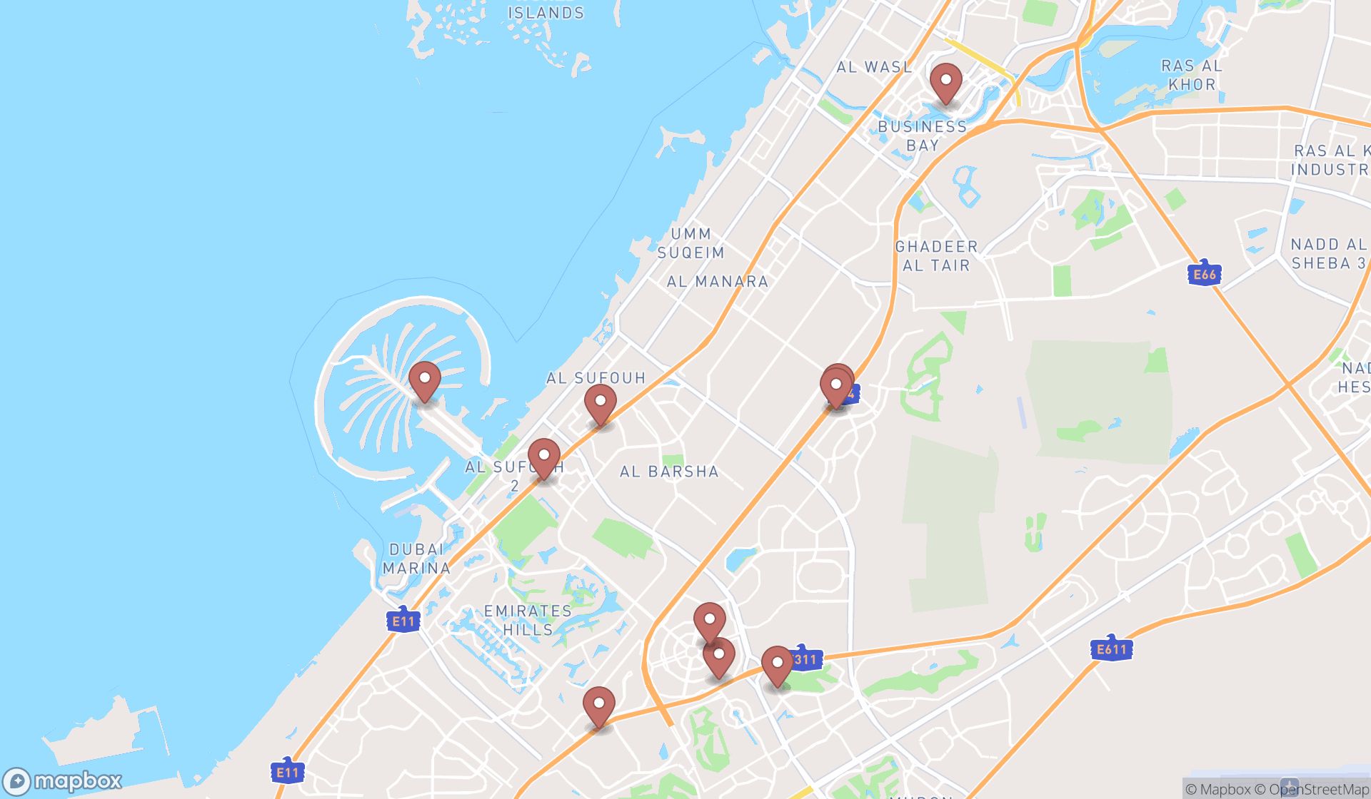 Map showing the ranked real estate agents in Dubai, Dubai