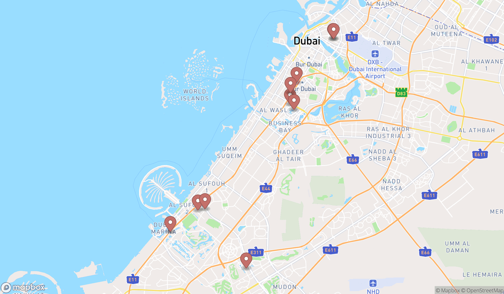 Map showing the ranked real estate attorneys in Dubai, Dubai