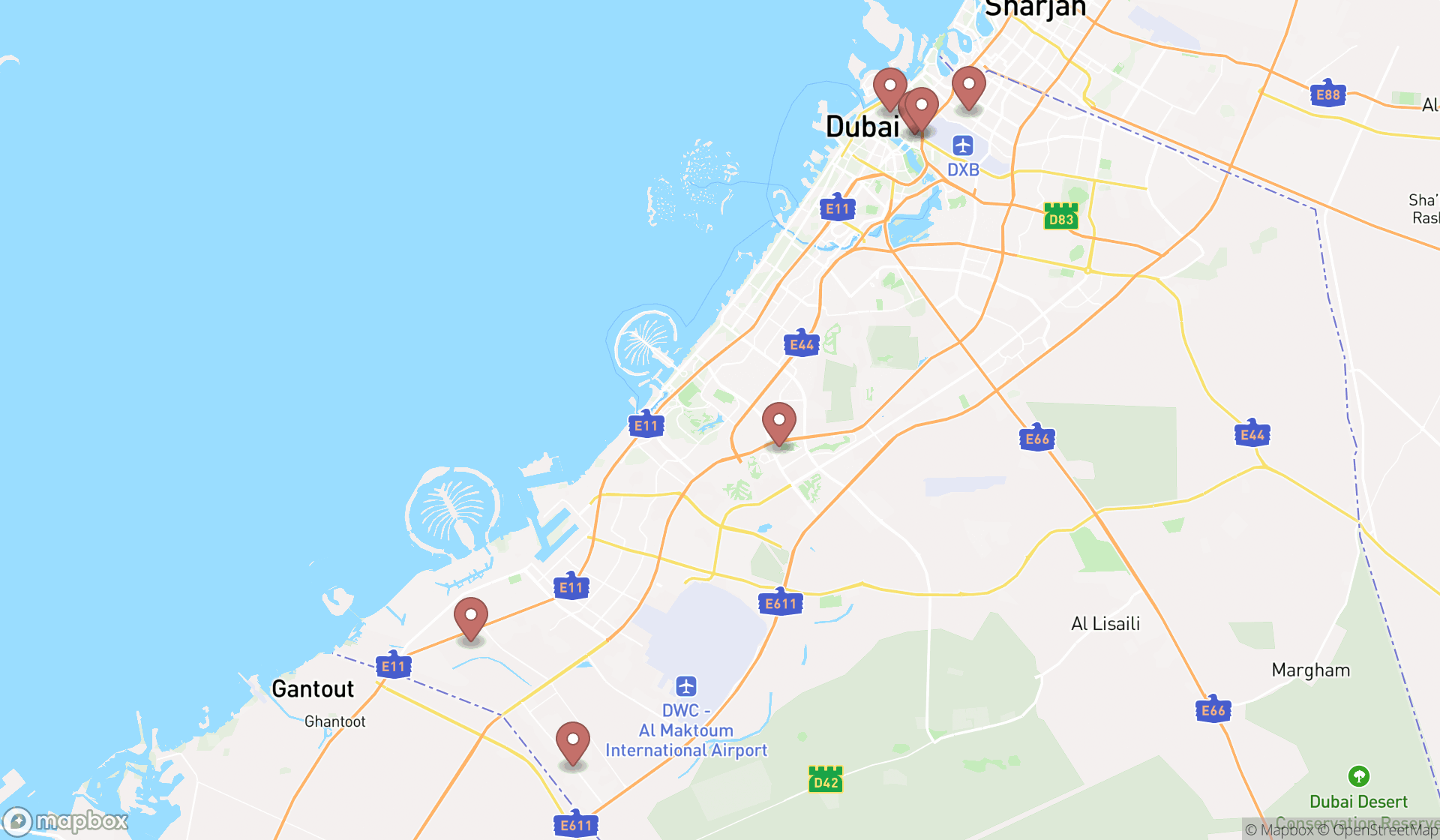 Map showing the ranked real estate builders & construction companies in Dubai, Dubai
