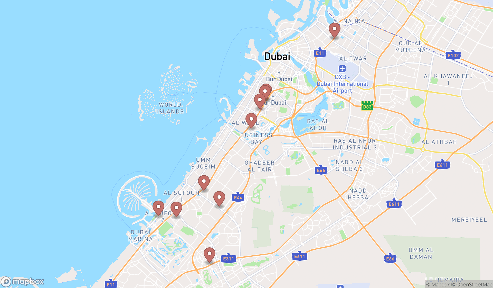 Map showing the ranked real estate consultants in Dubai, Dubai