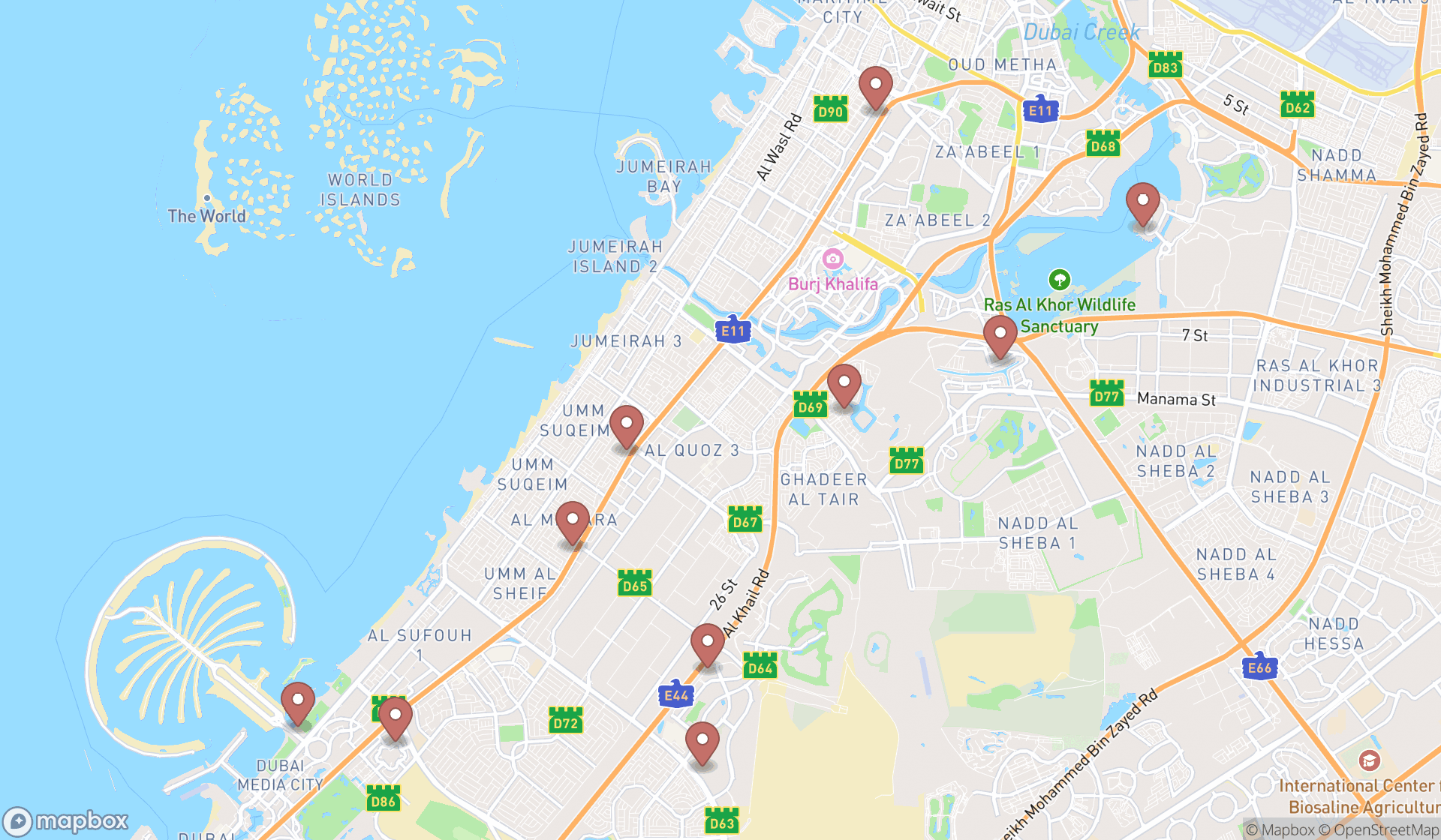 Map showing the ranked real estate developers in Dubai, Dubai