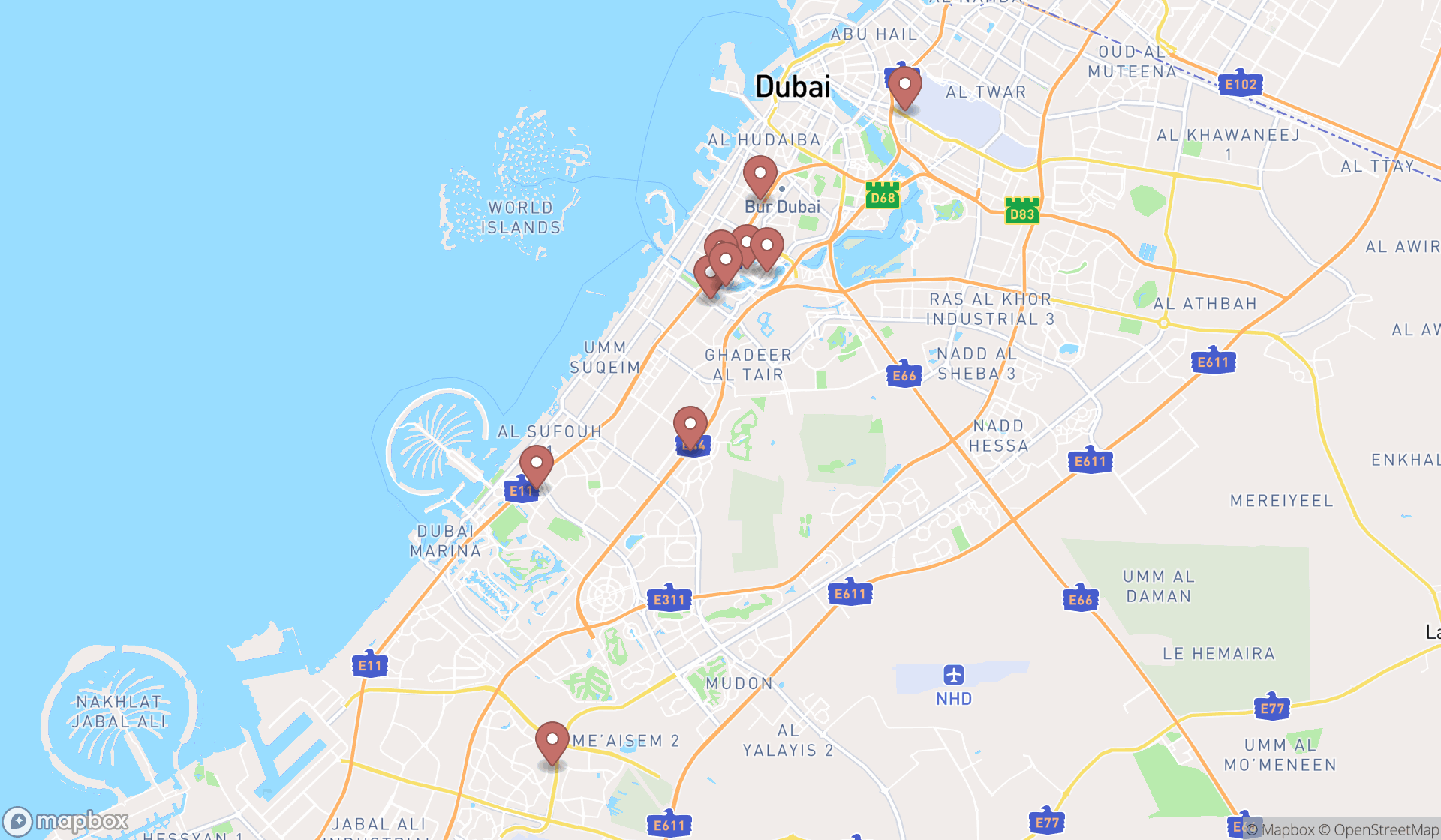 Map showing the ranked real estate rental agencies in Dubai, Dubai