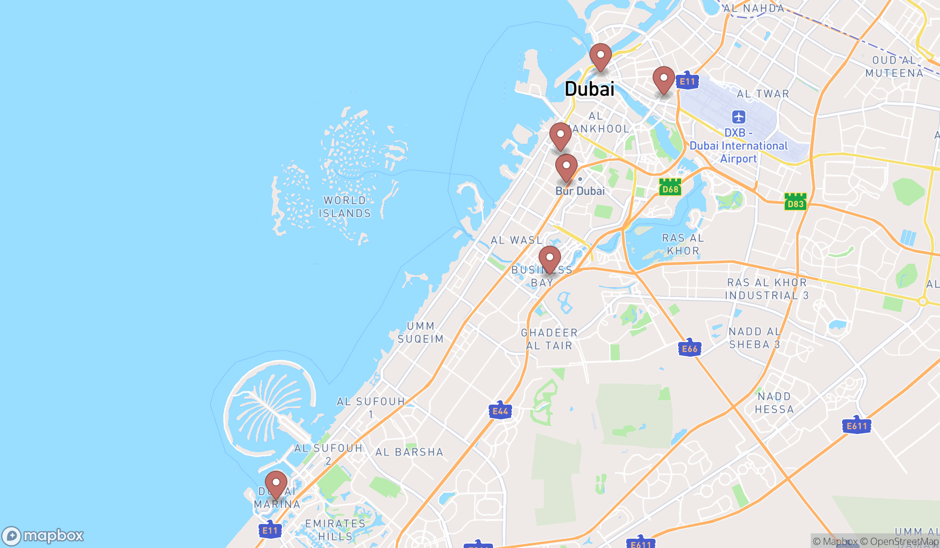 Map showing the ranked real estate rentals in Dubai, Dubai
