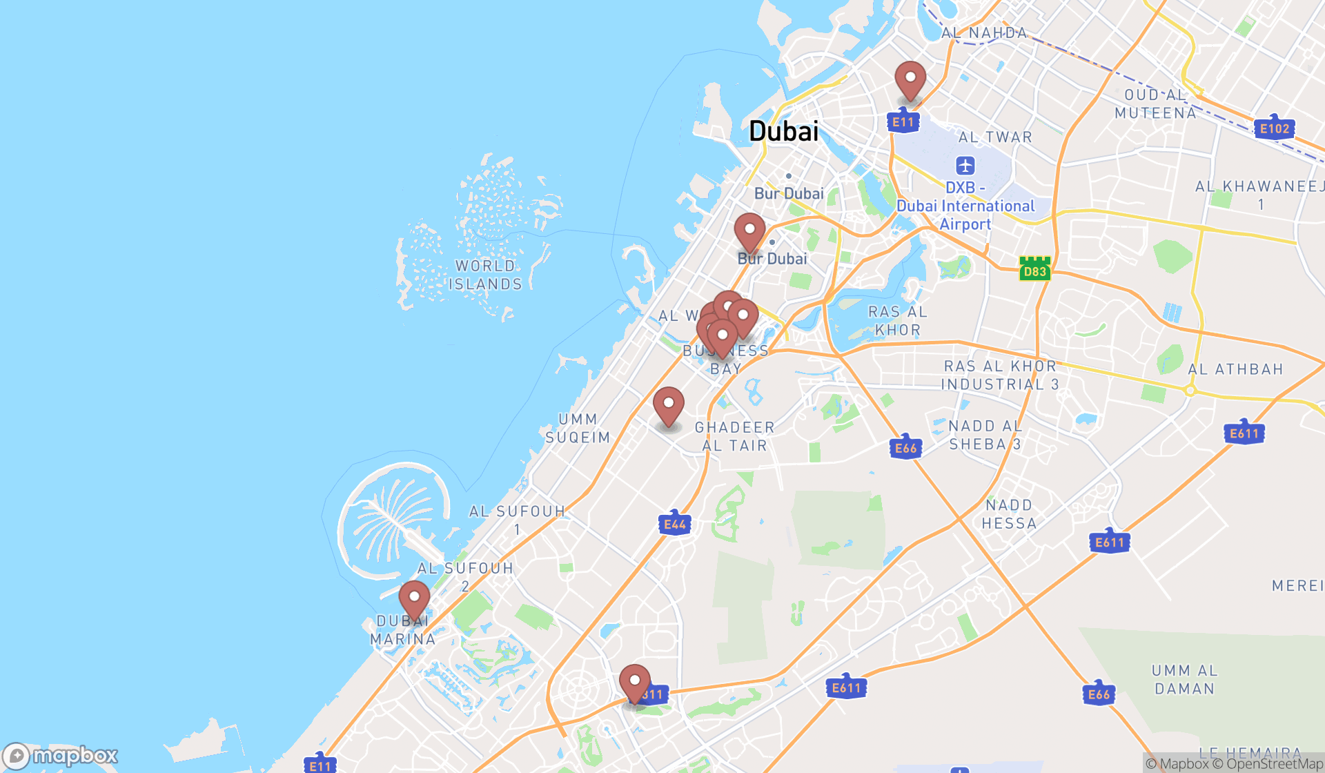 Map showing the ranked real estate schools in Dubai, Dubai