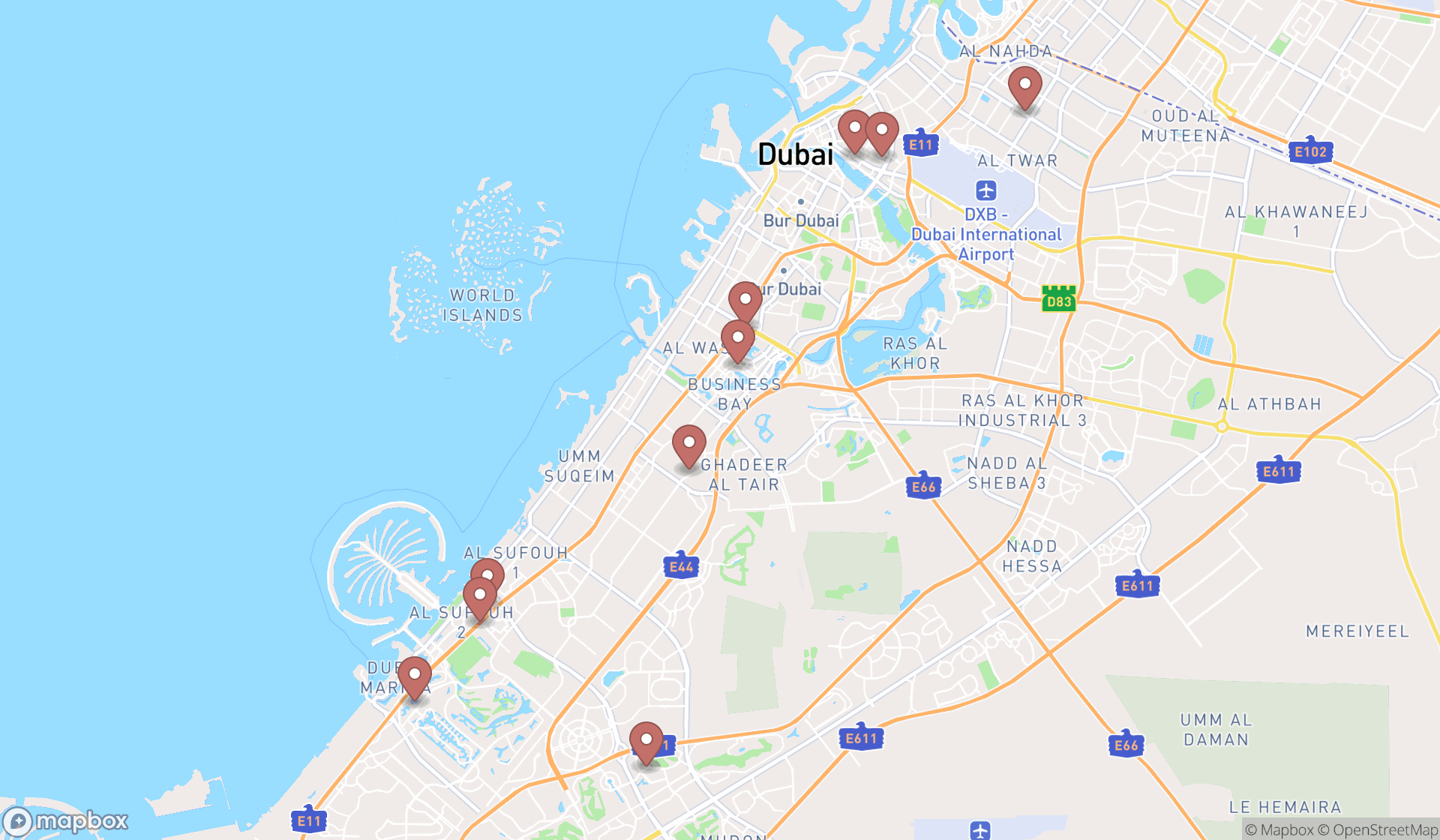 Map showing the ranked real estate surveyors in Dubai, Dubai