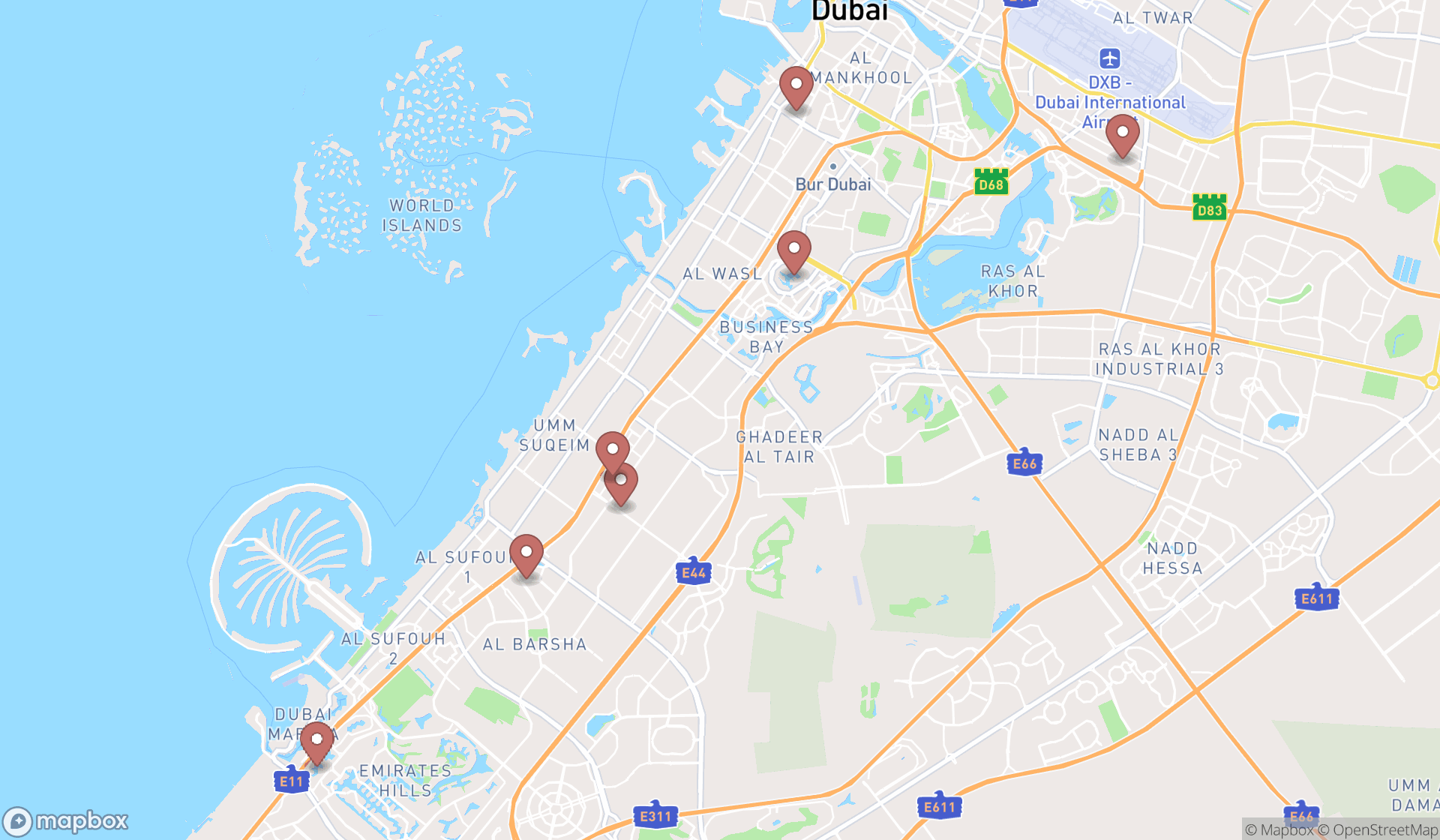Map showing the ranked record stores in Dubai, Dubai