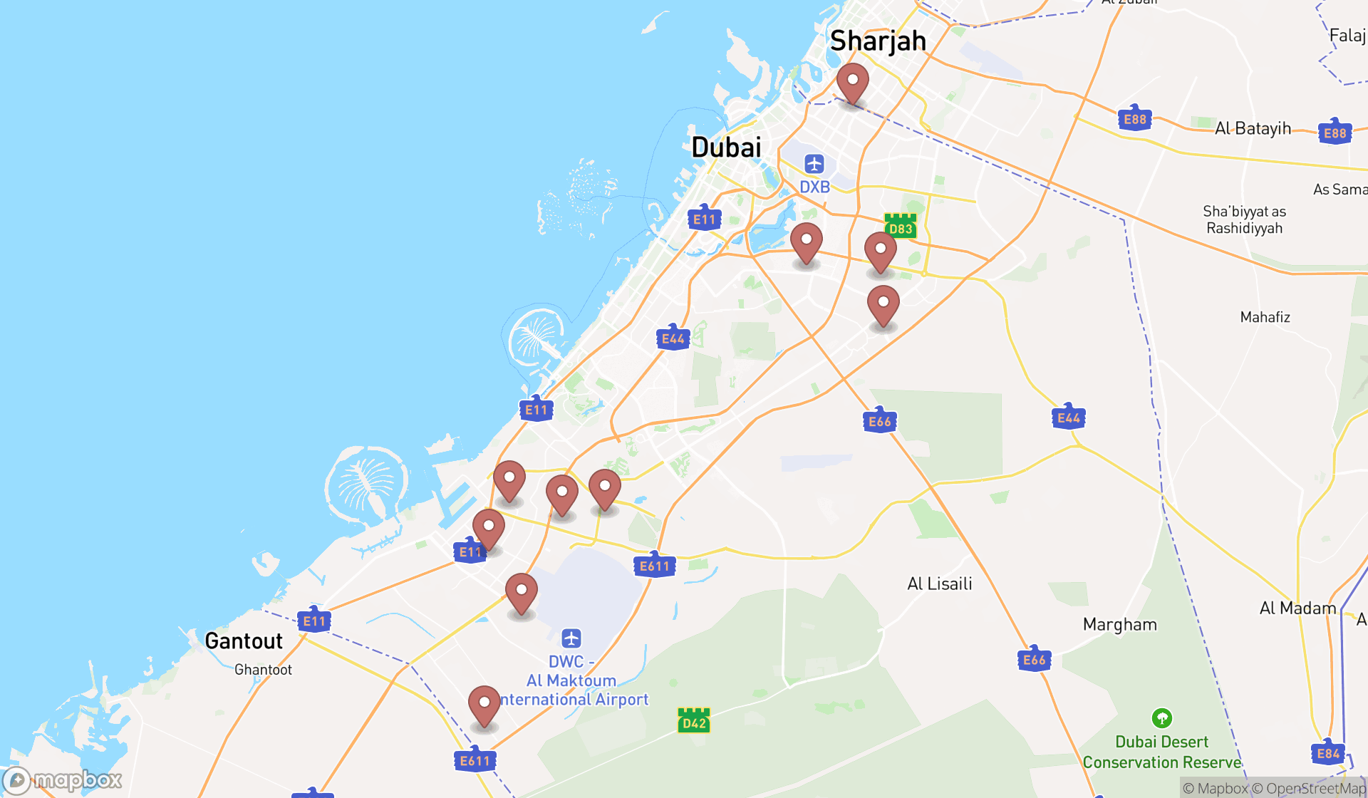 Map showing the ranked records storage facilities in Dubai, Dubai