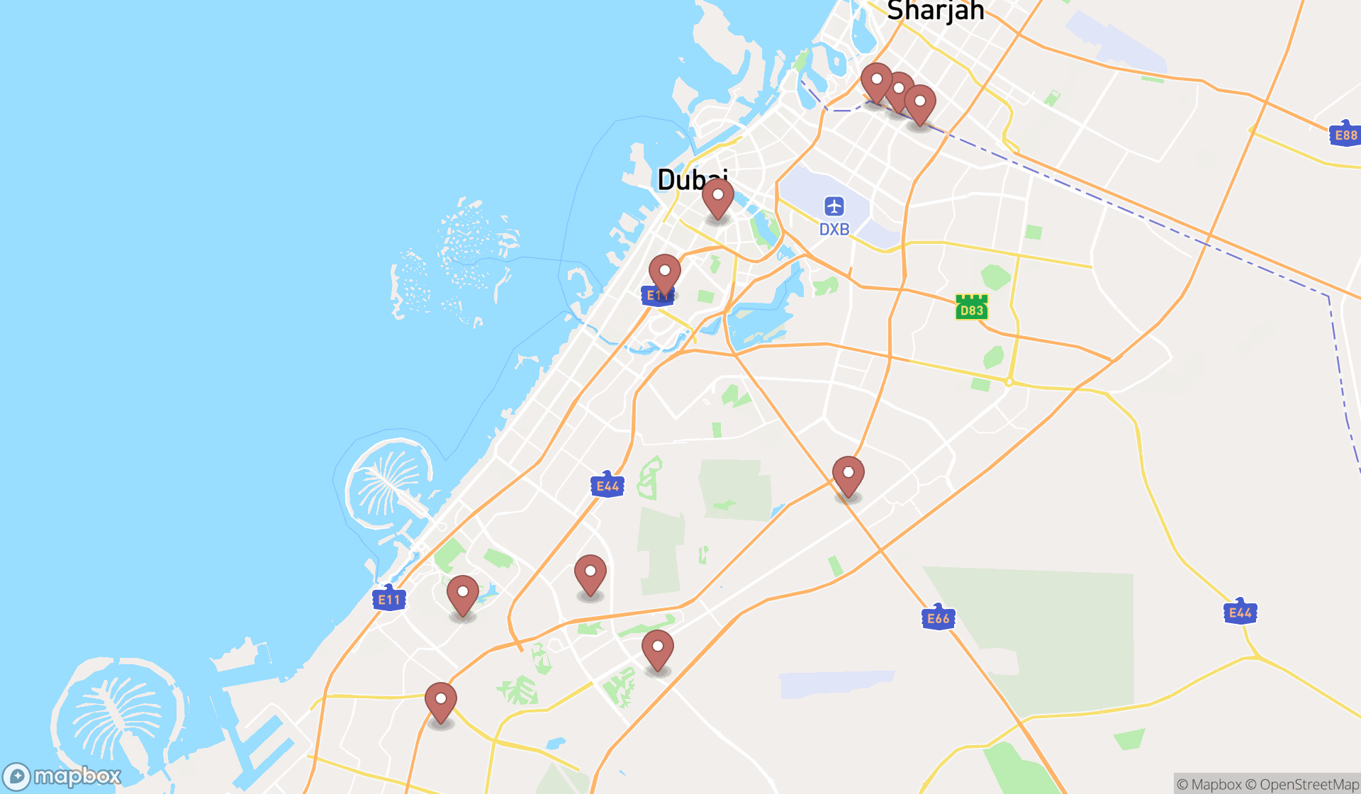 Map showing the ranked recycling drop-off locations in Dubai, Dubai