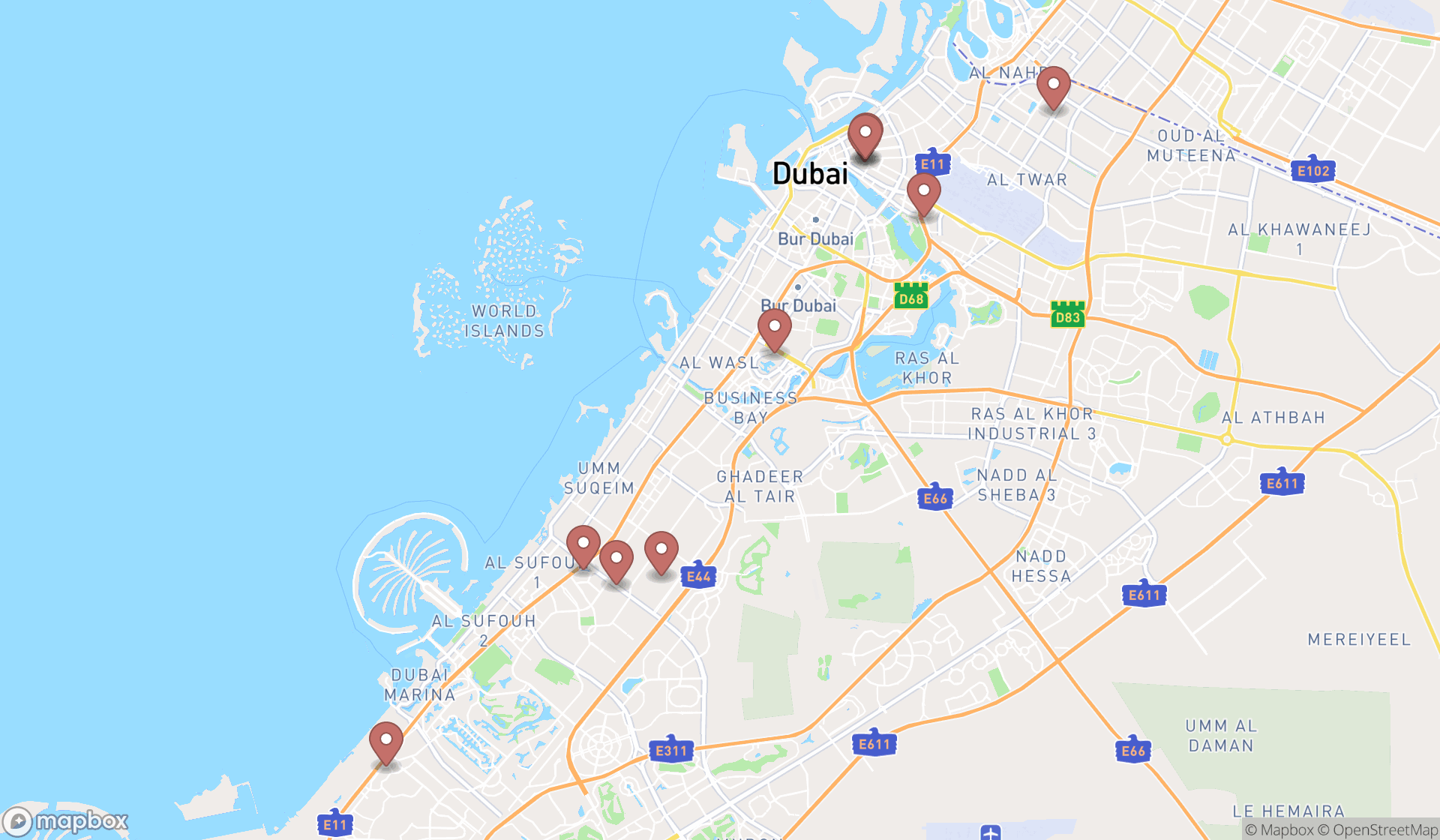 Map showing the ranked refrigerator stores in Dubai, Dubai