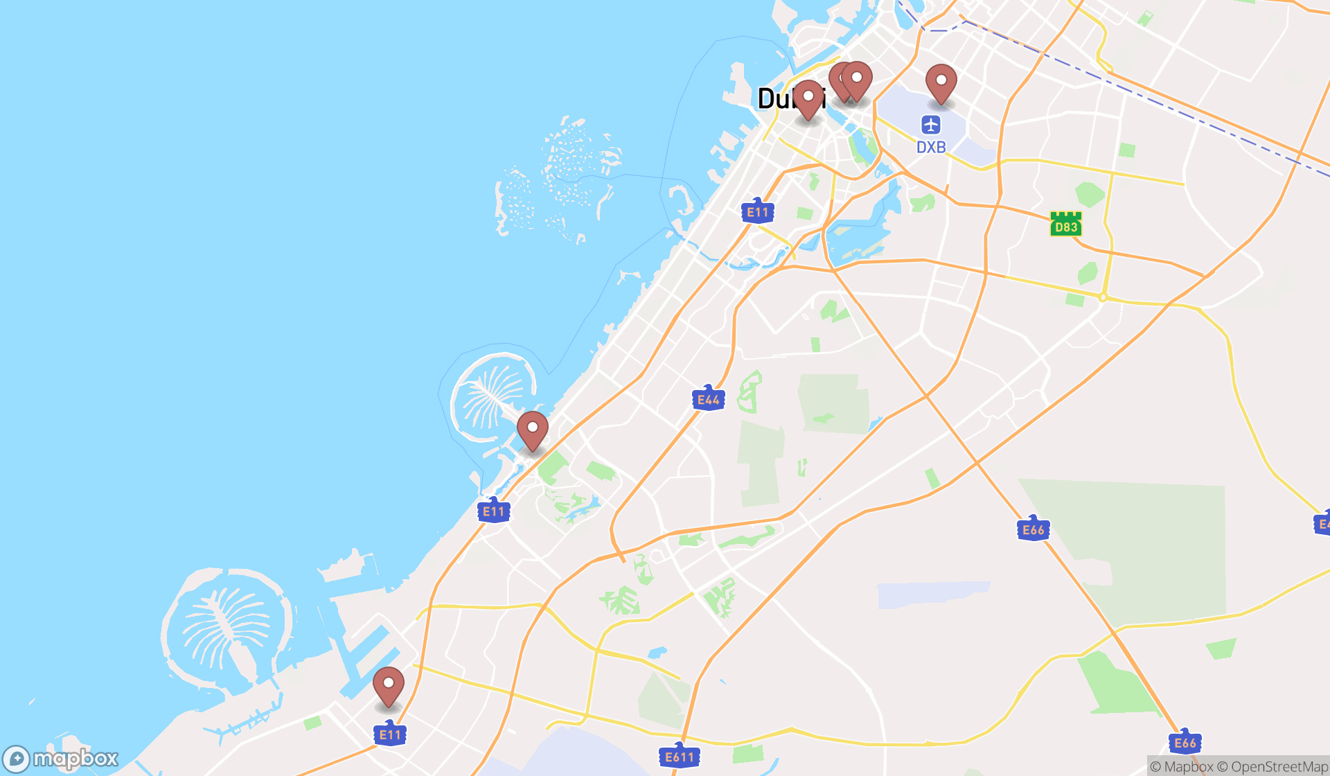 Map showing the ranked regional government offices in Dubai, Dubai