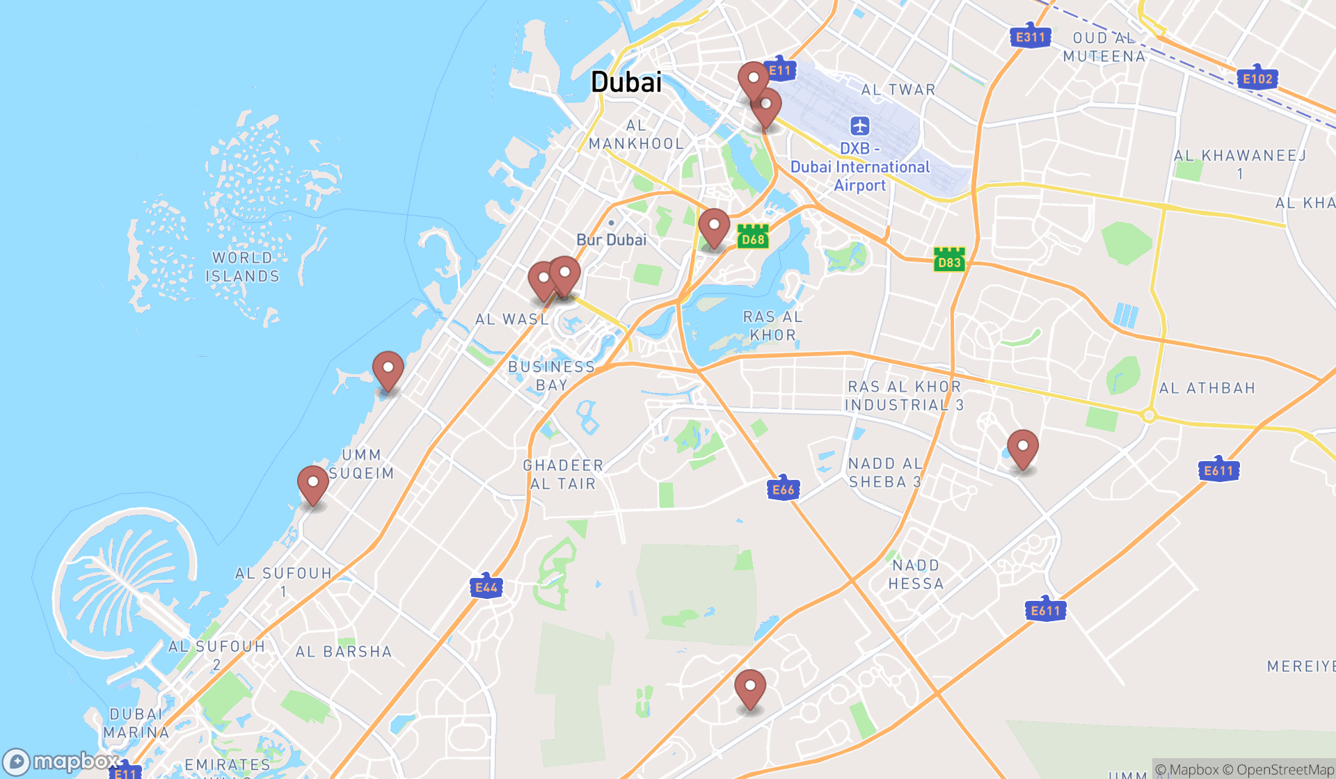 Map showing the ranked registration offices in Dubai, Dubai