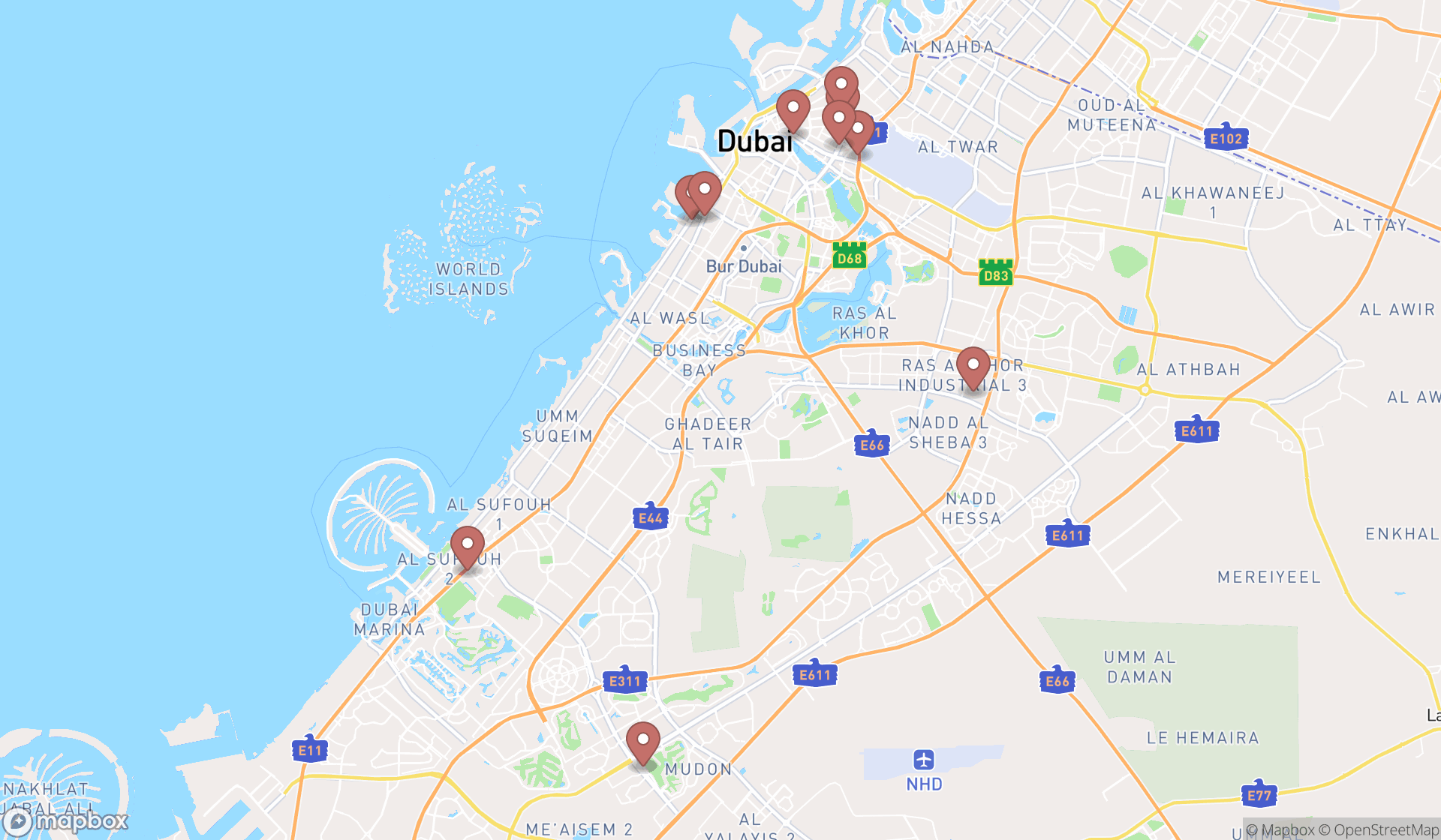 Map showing the ranked registry offices in Dubai, Dubai