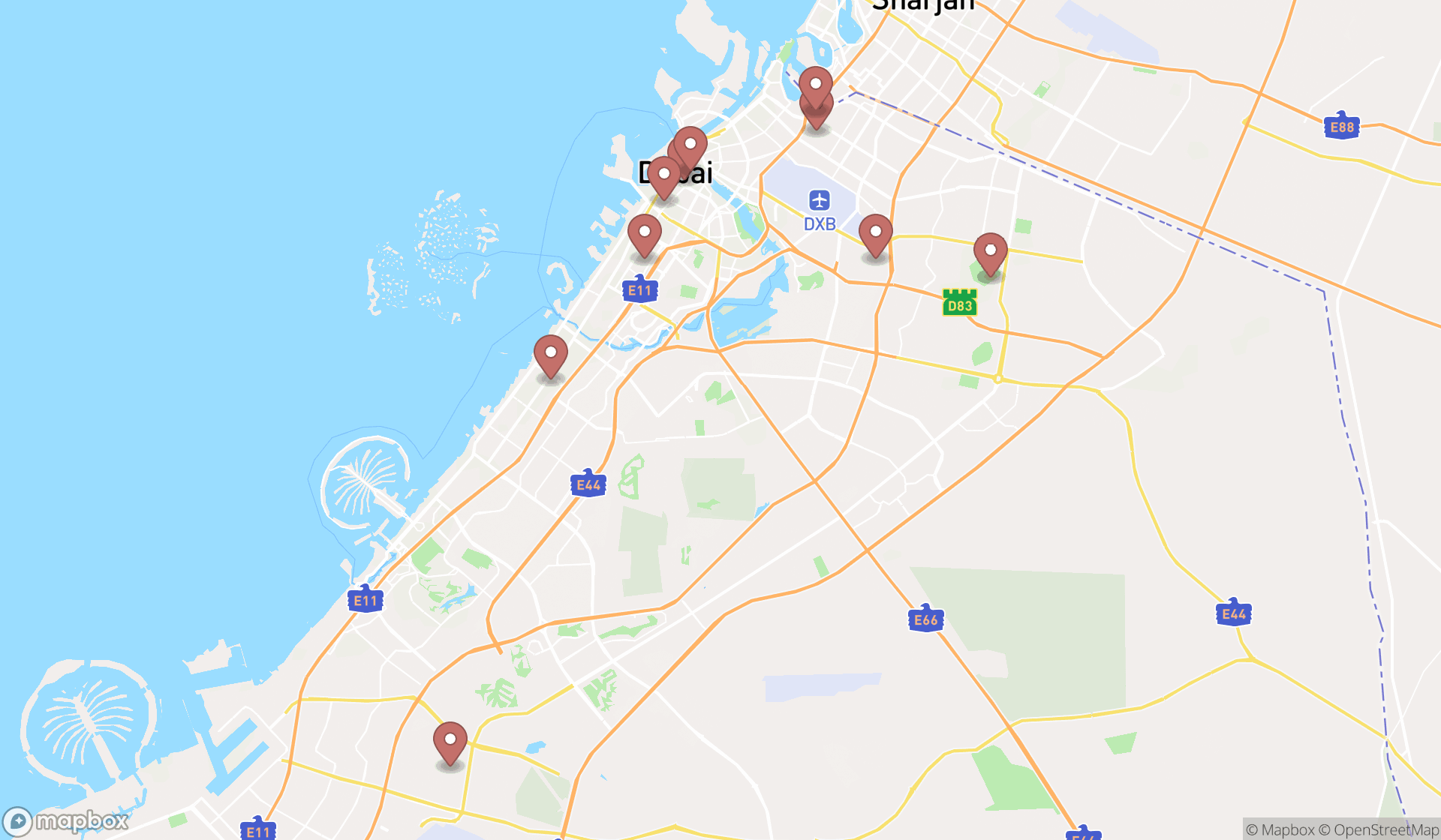 Map showing the ranked religious destinations in Dubai, Dubai