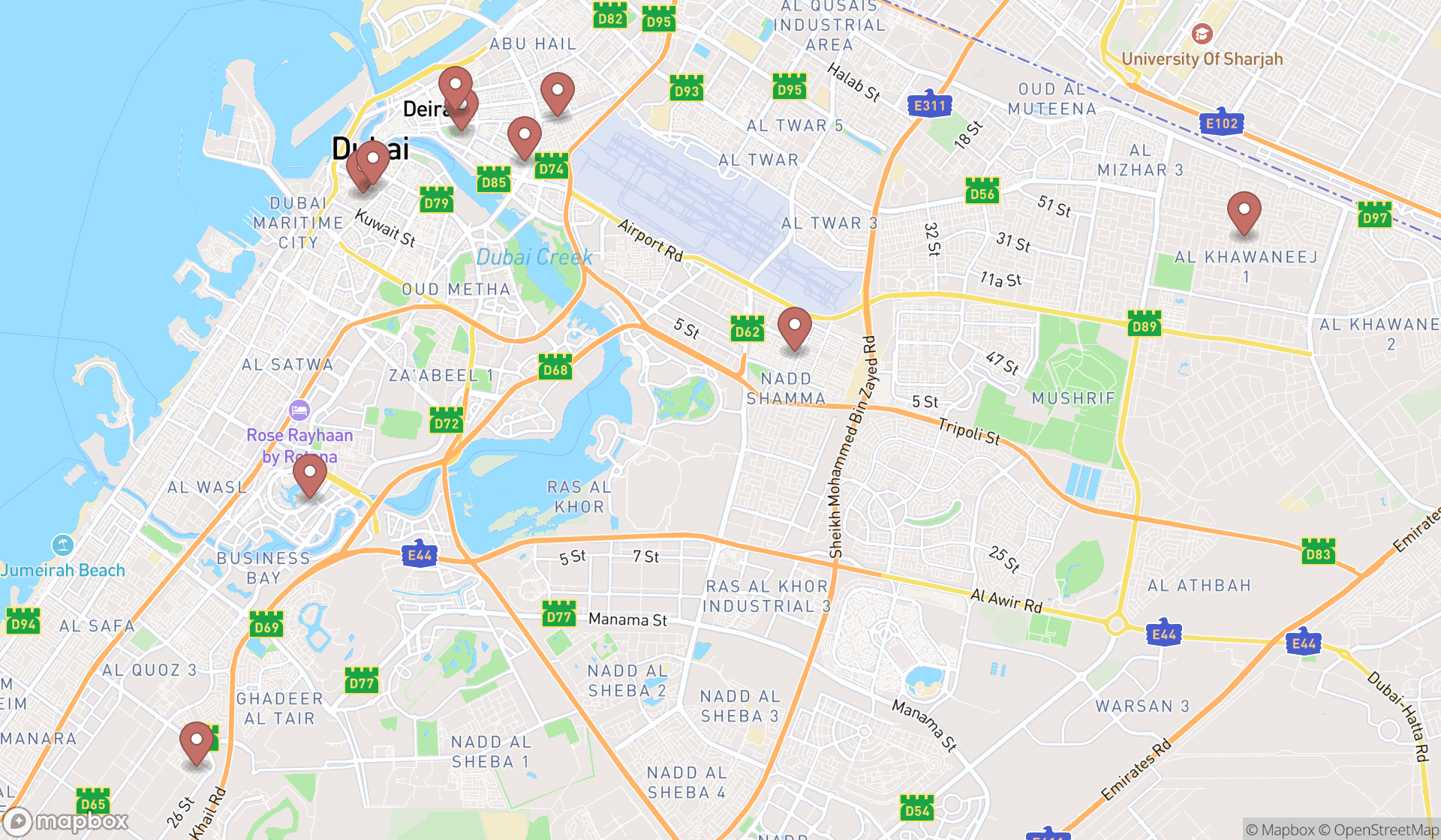 Map showing the ranked religious organizations in Dubai, Dubai