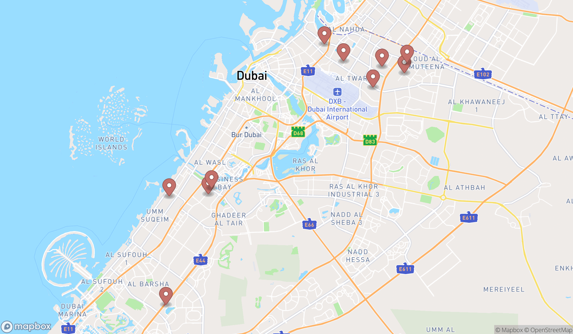 Map showing the ranked religious schools in Dubai, Dubai