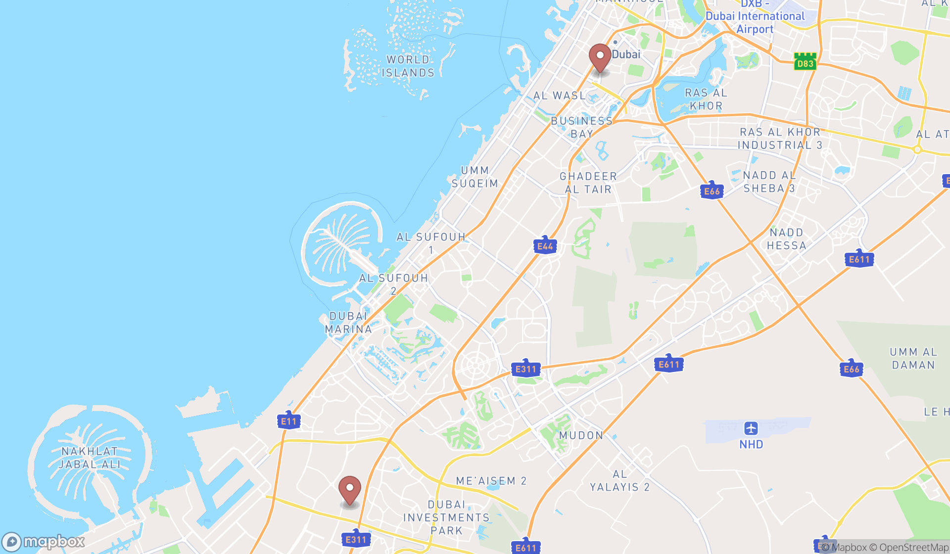 Map showing the ranked removals services in Dubai, Dubai