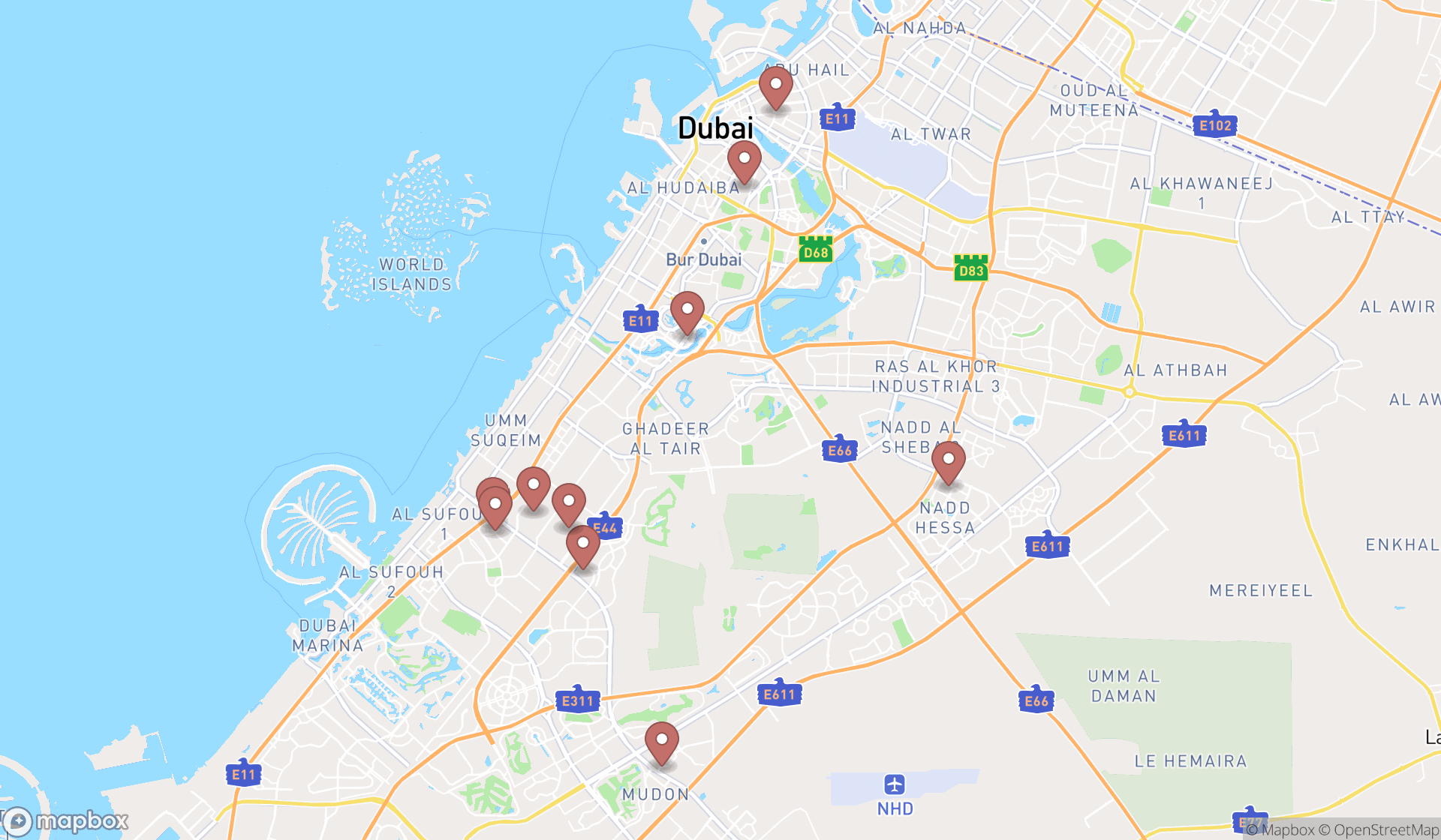 Map showing the ranked repair services in Dubai, Dubai