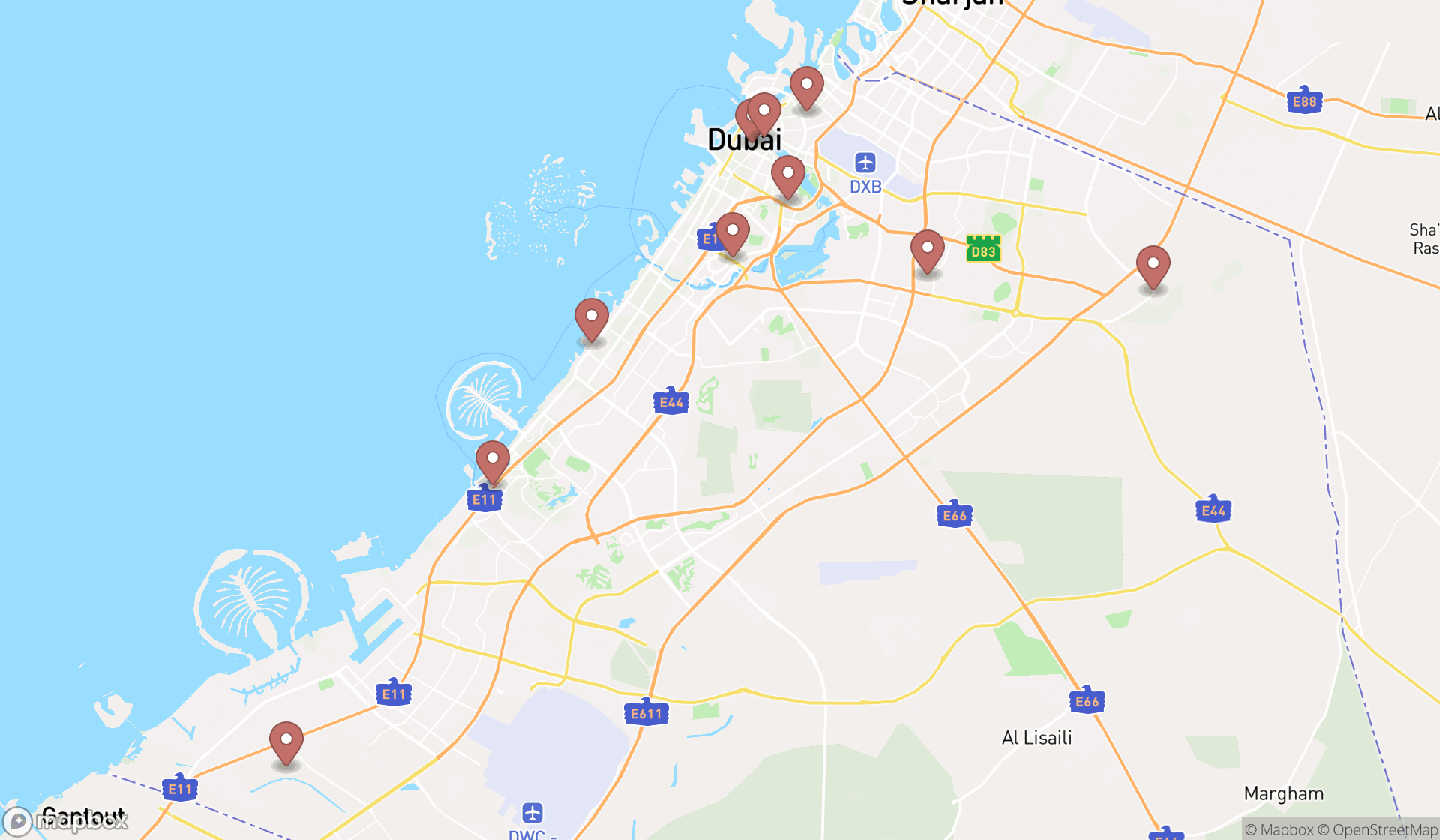 Map showing the ranked reptile stores in Dubai, Dubai
