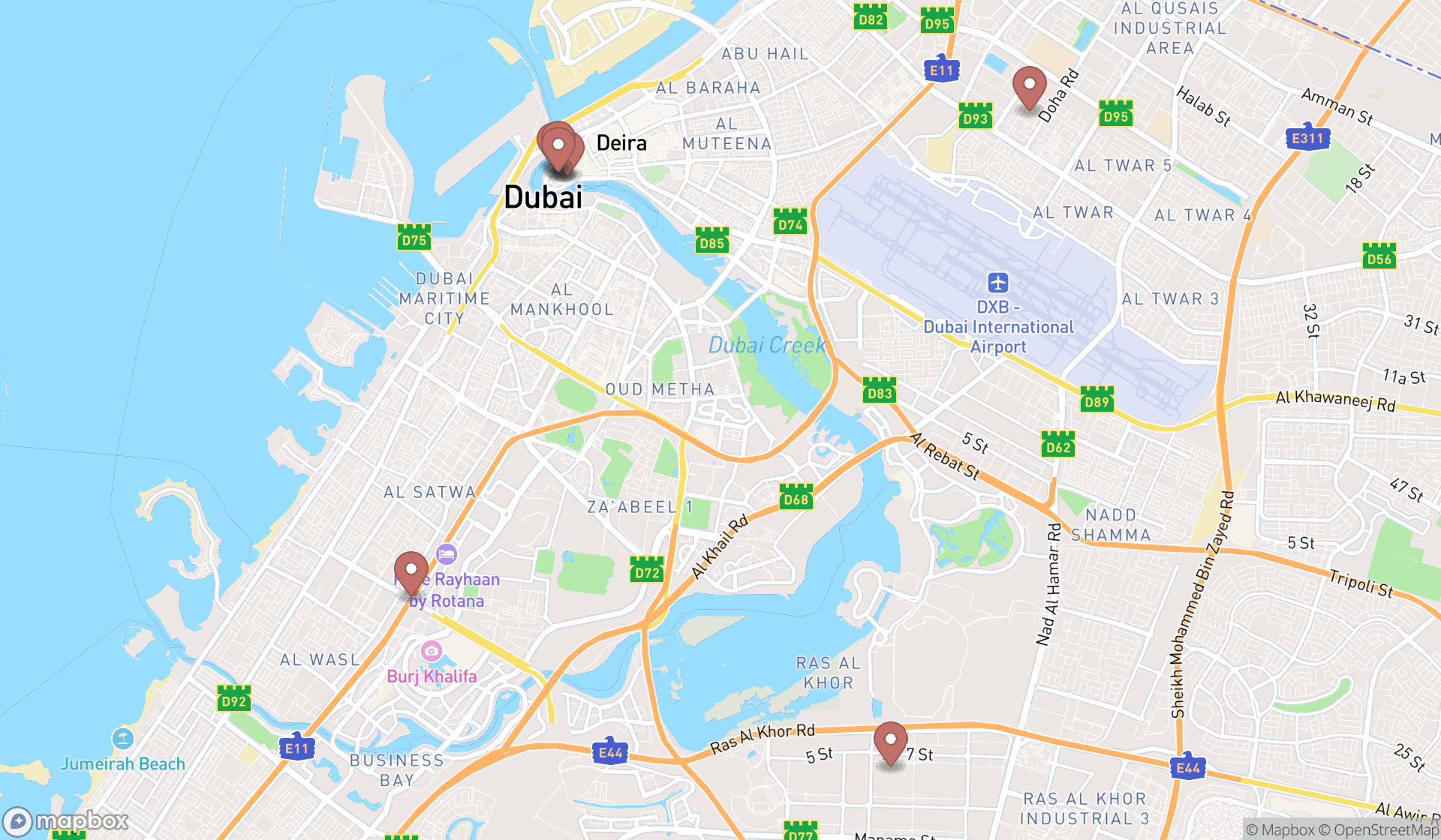 Map showing the ranked rice mills in Dubai, Dubai