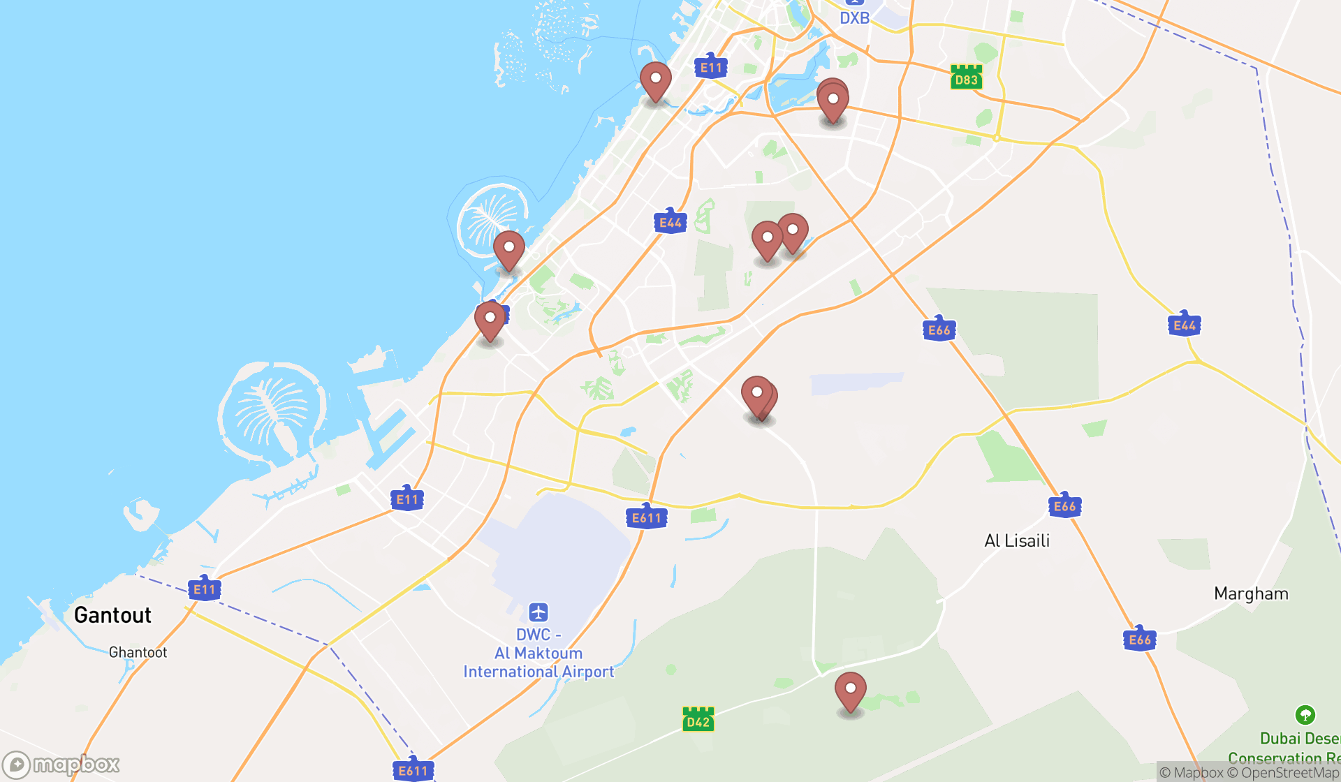 Map showing the ranked road cyclings in Dubai, Dubai