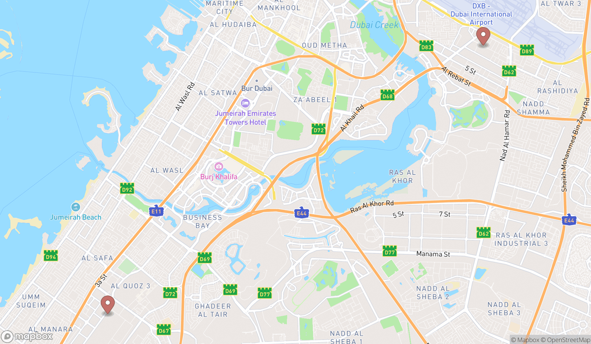 Map showing the ranked rock climbings in Dubai, Dubai