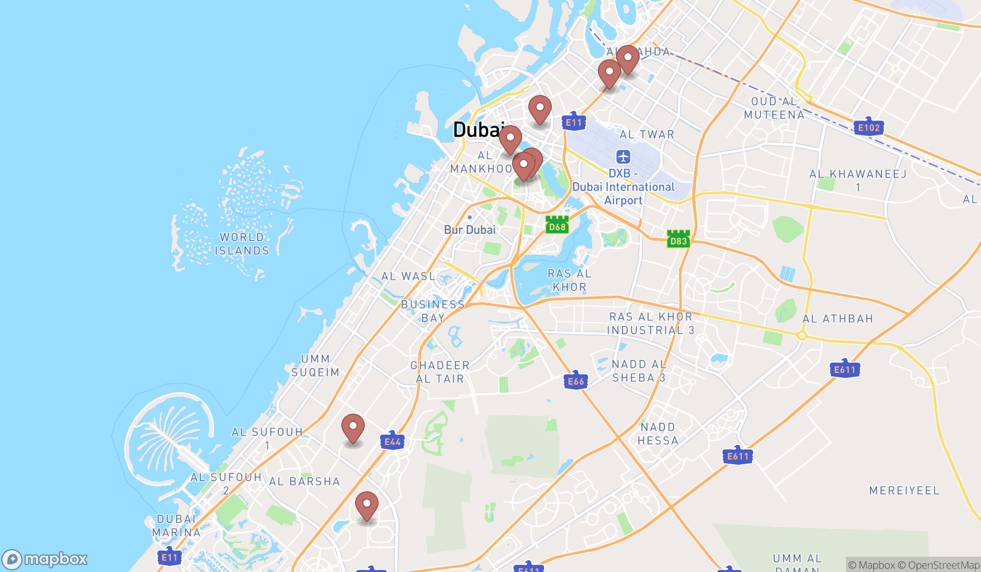 Map showing the ranked roller skating clubs in Dubai, Dubai