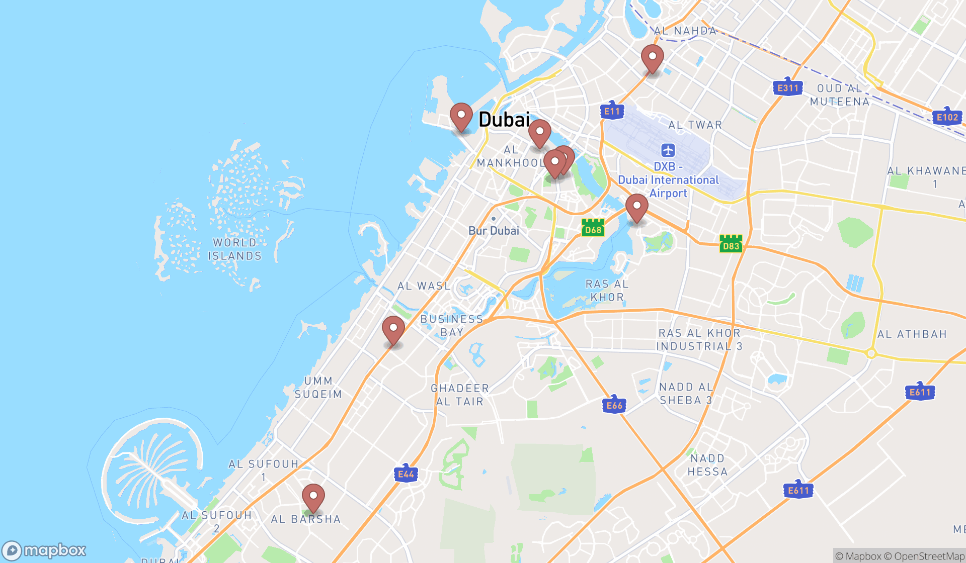 Map showing the ranked roller skating rinks in Dubai, Dubai
