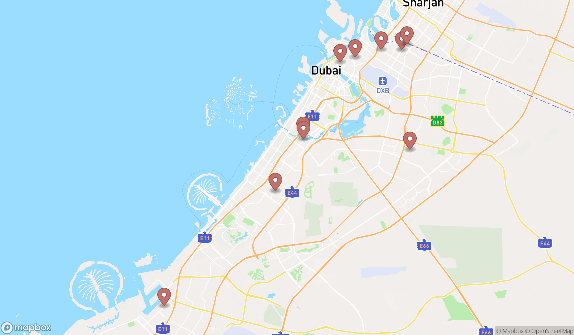 Map showing the ranked roofing contractors in Dubai, Dubai