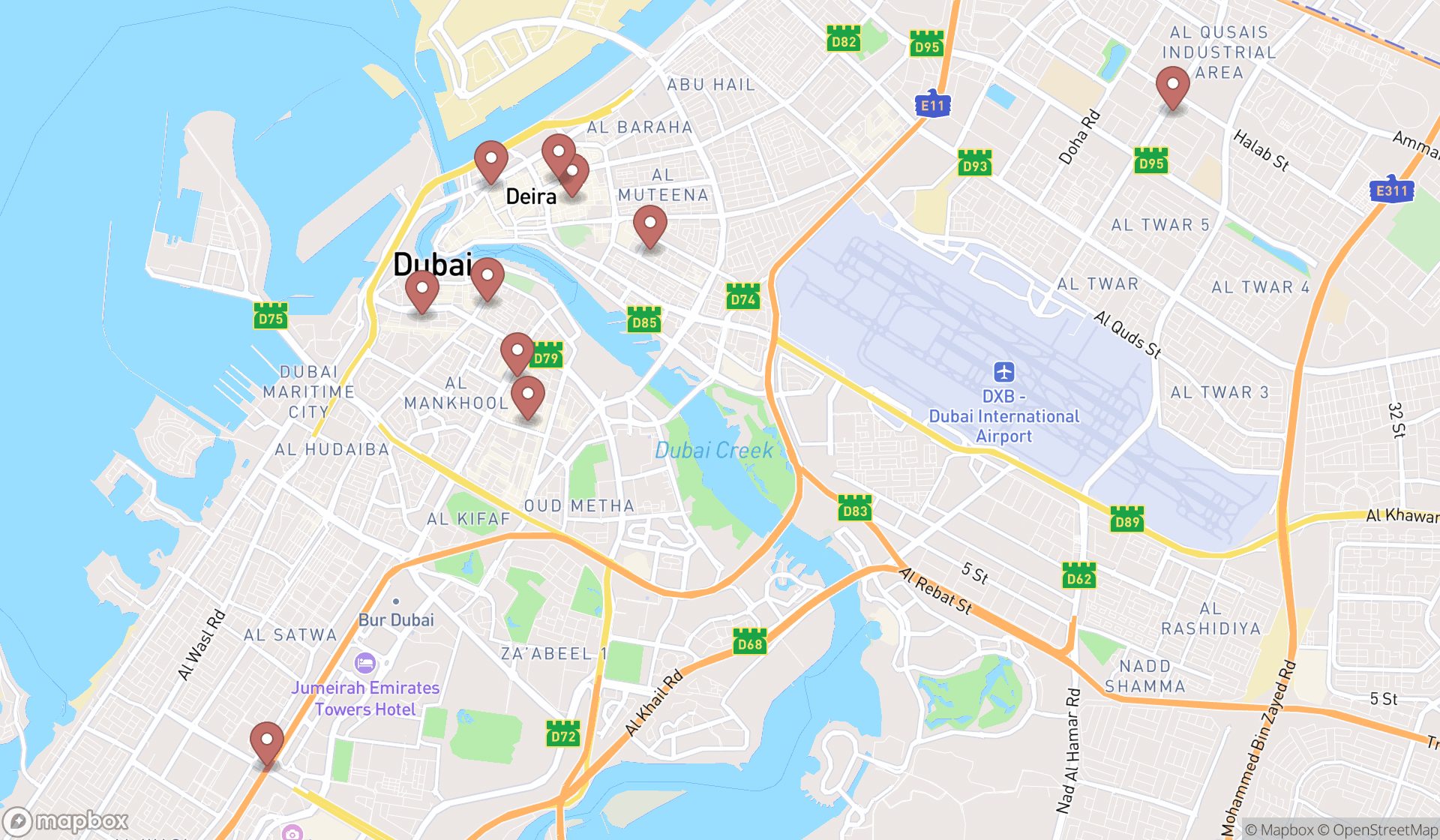 Map showing the ranked roommate referral services in Dubai, Dubai
