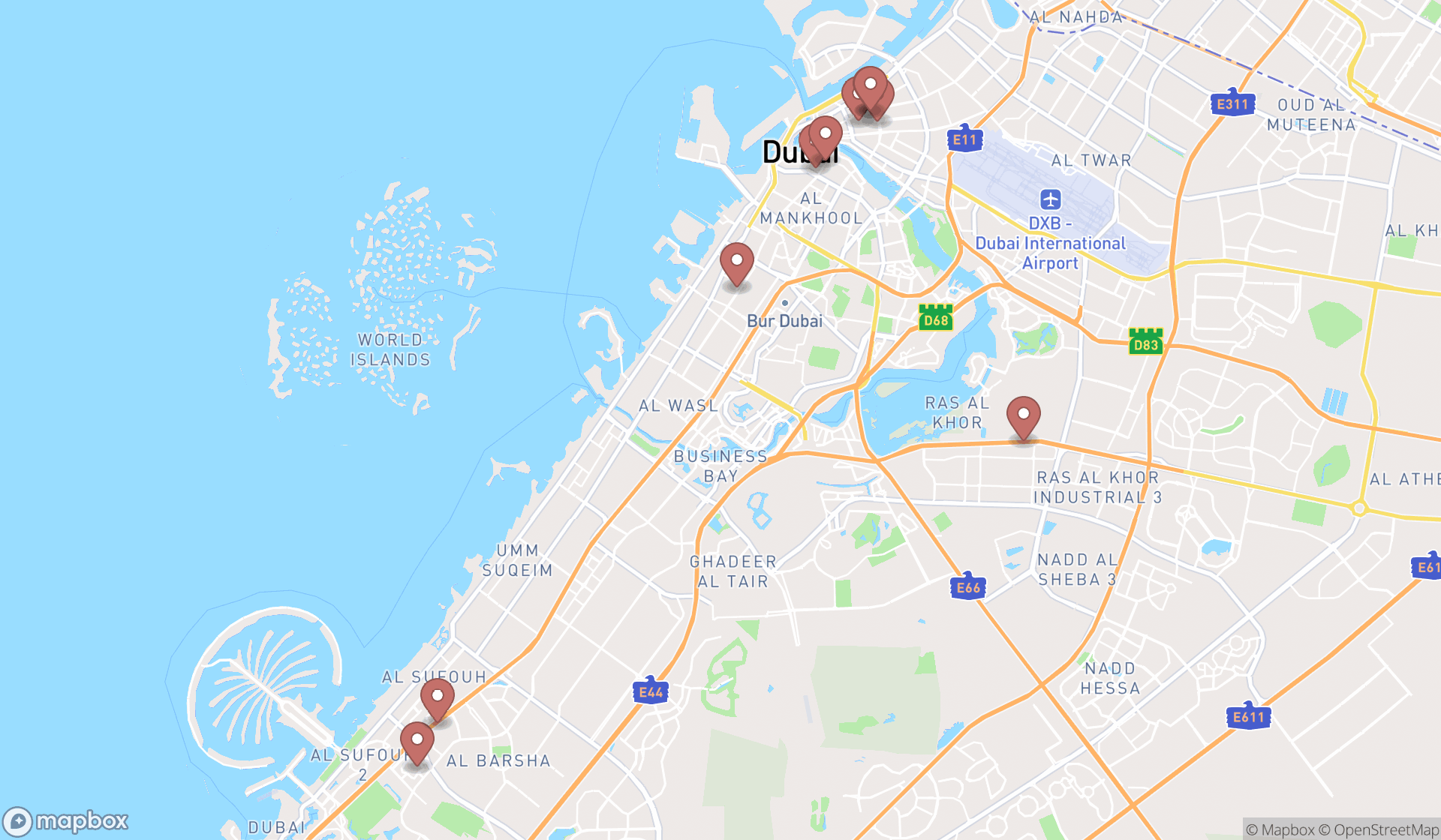 Map showing the ranked rubber stamp stores in Dubai, Dubai