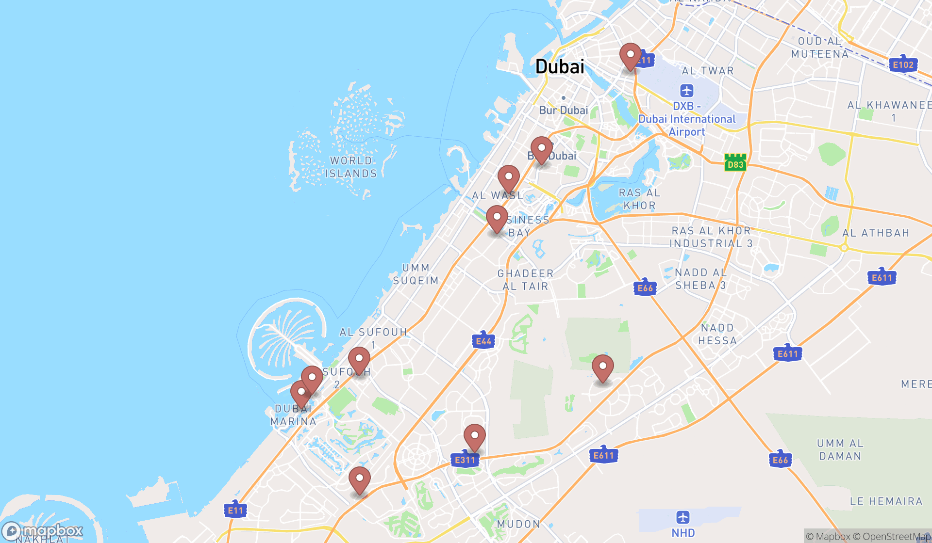 Map showing the ranked russian grocery stores in Dubai, Dubai