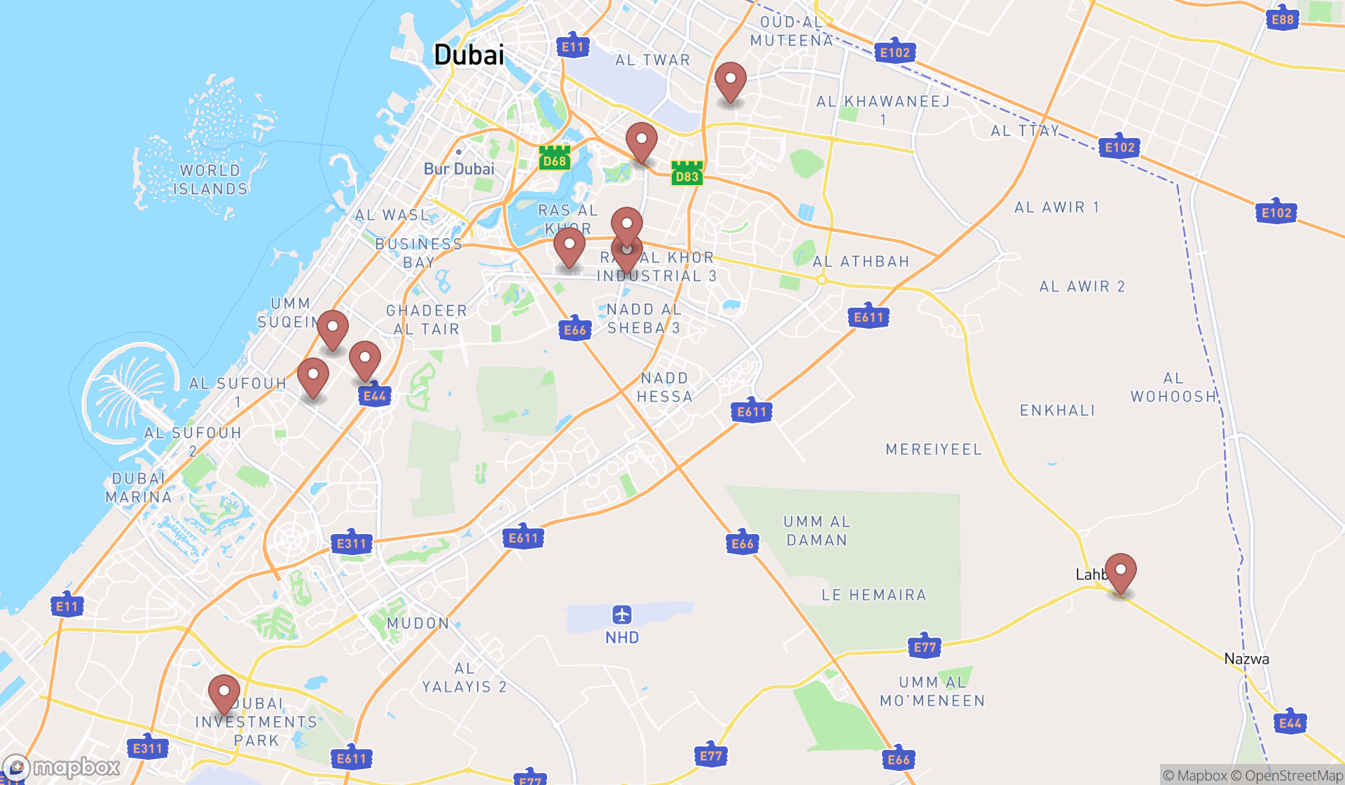Map showing the ranked rv dealers in Dubai, Dubai