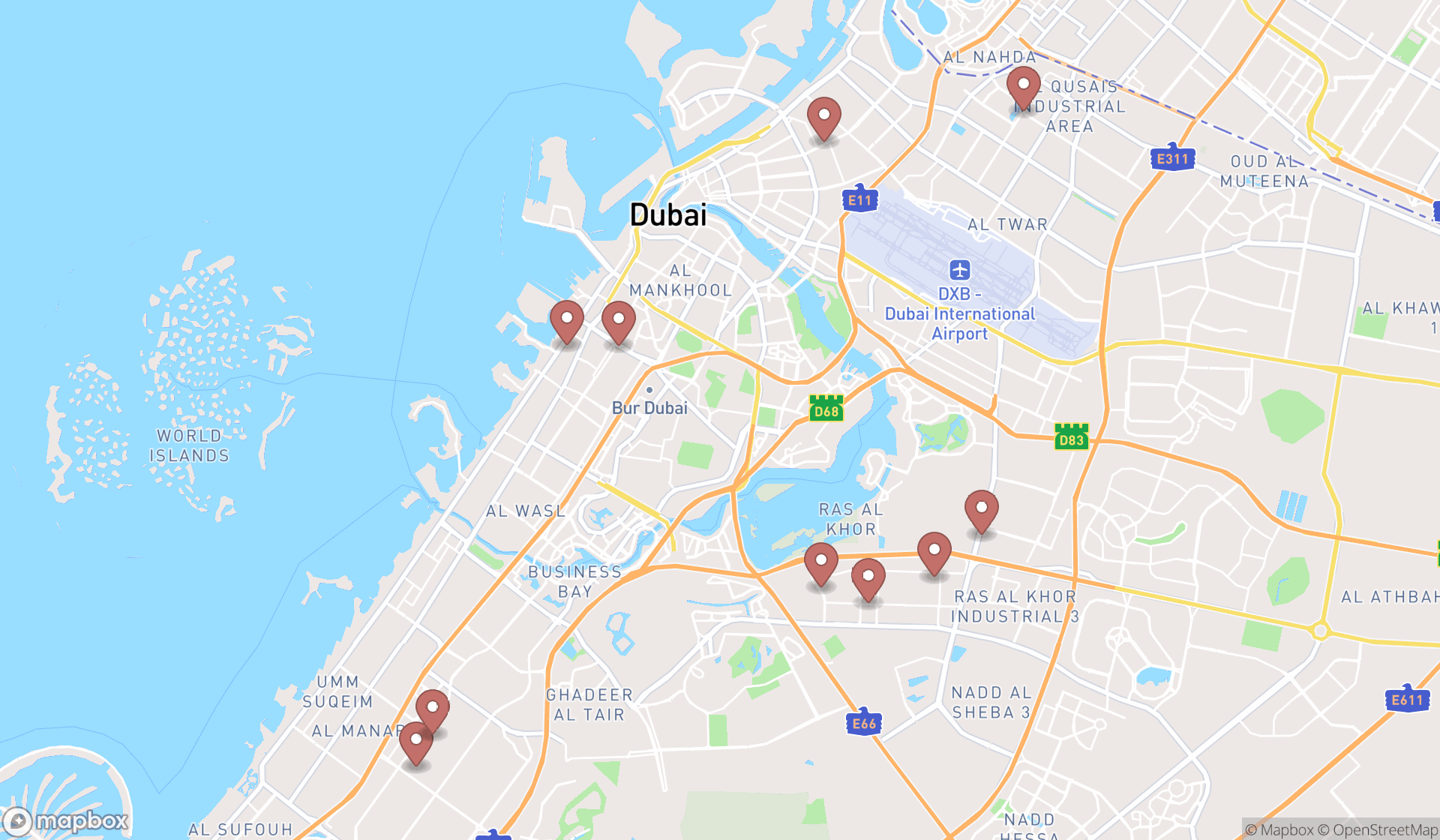 Map showing the ranked rv repair shops in Dubai, Dubai