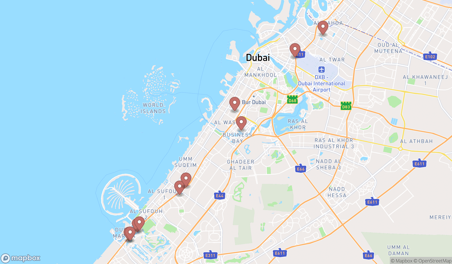 Map showing the ranked safe & vault shops in Dubai, Dubai