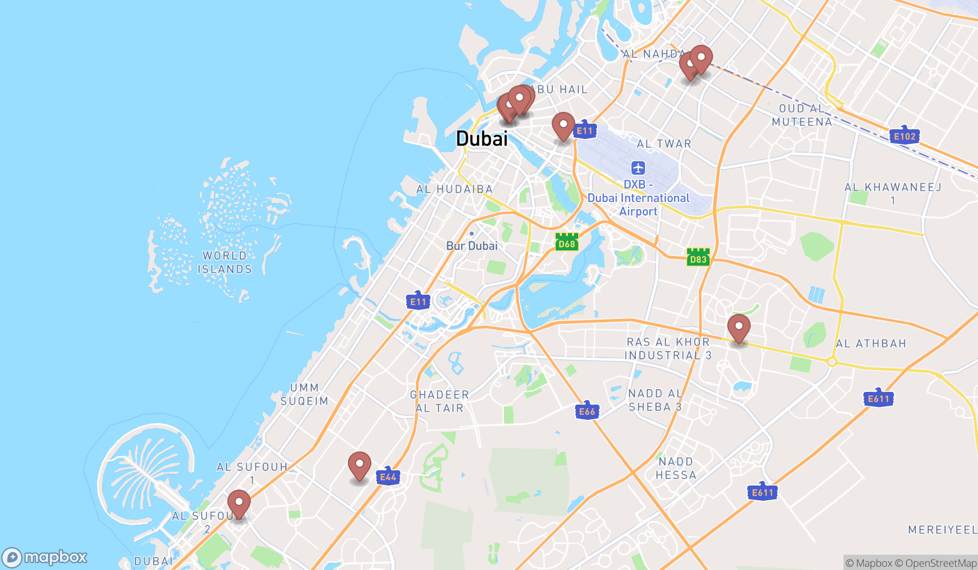 Map showing the ranked safety equipment suppliers in Dubai, Dubai