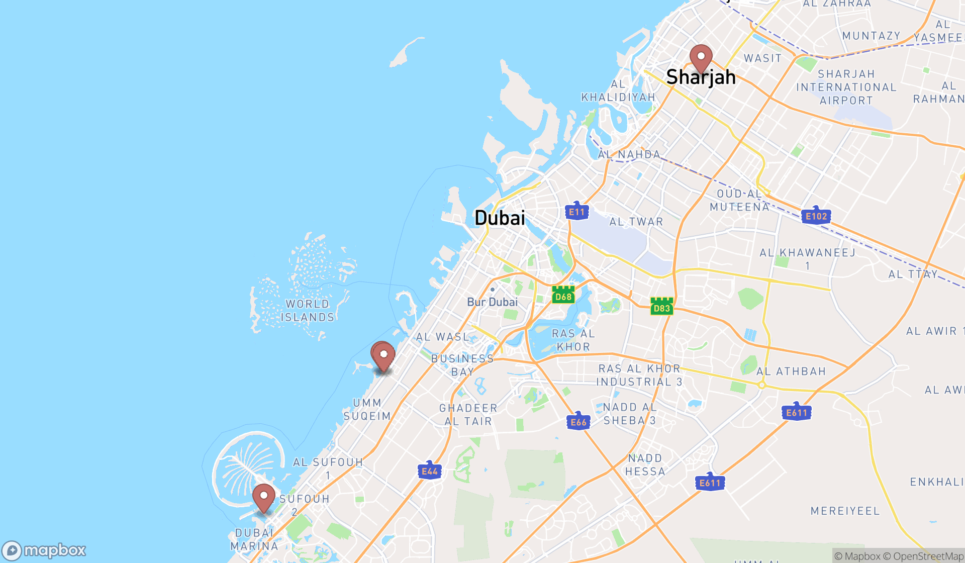 Map showing the ranked sailing clubs in Dubai, Dubai